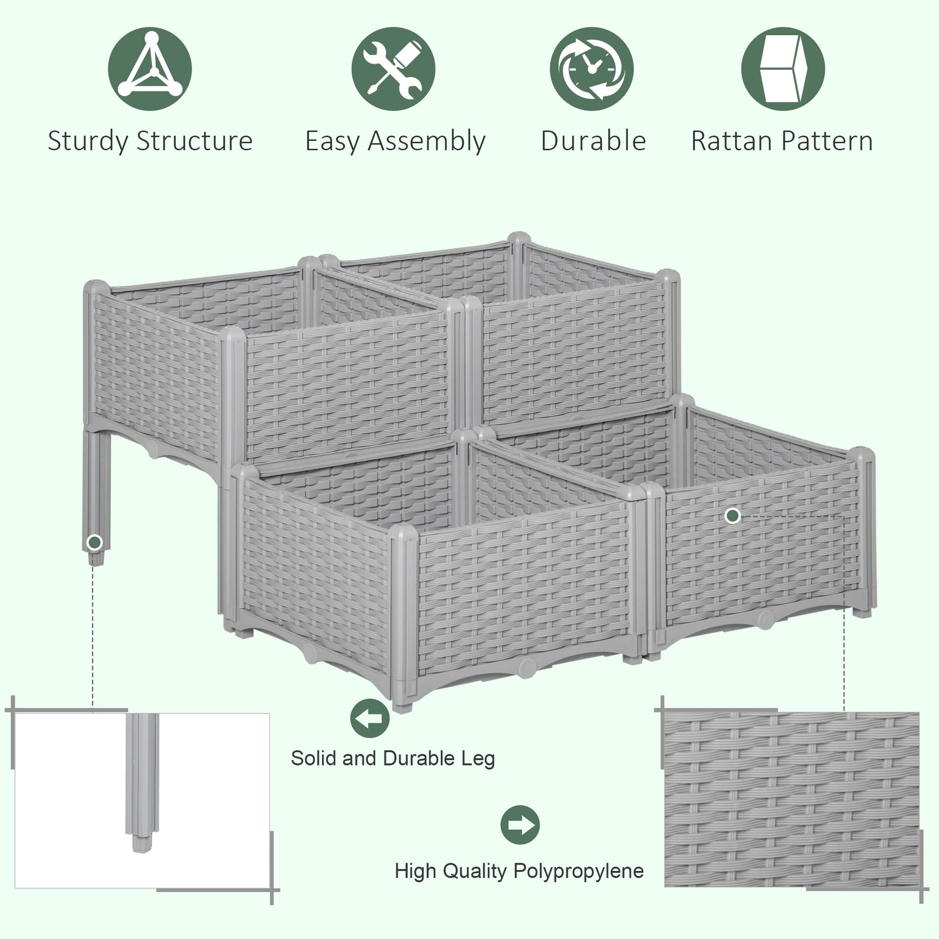 Outsunny 4-Piece Raised Garden Bed with Legs, Self-Watering Planter Box Raised Bed to Grow Flowers, Herbs & Vegetables, Gray