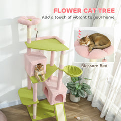 PawHut 74" Flower Cat Tree, Large Cat Tower with Scratching Post & Board for Indoor Cats, Pink