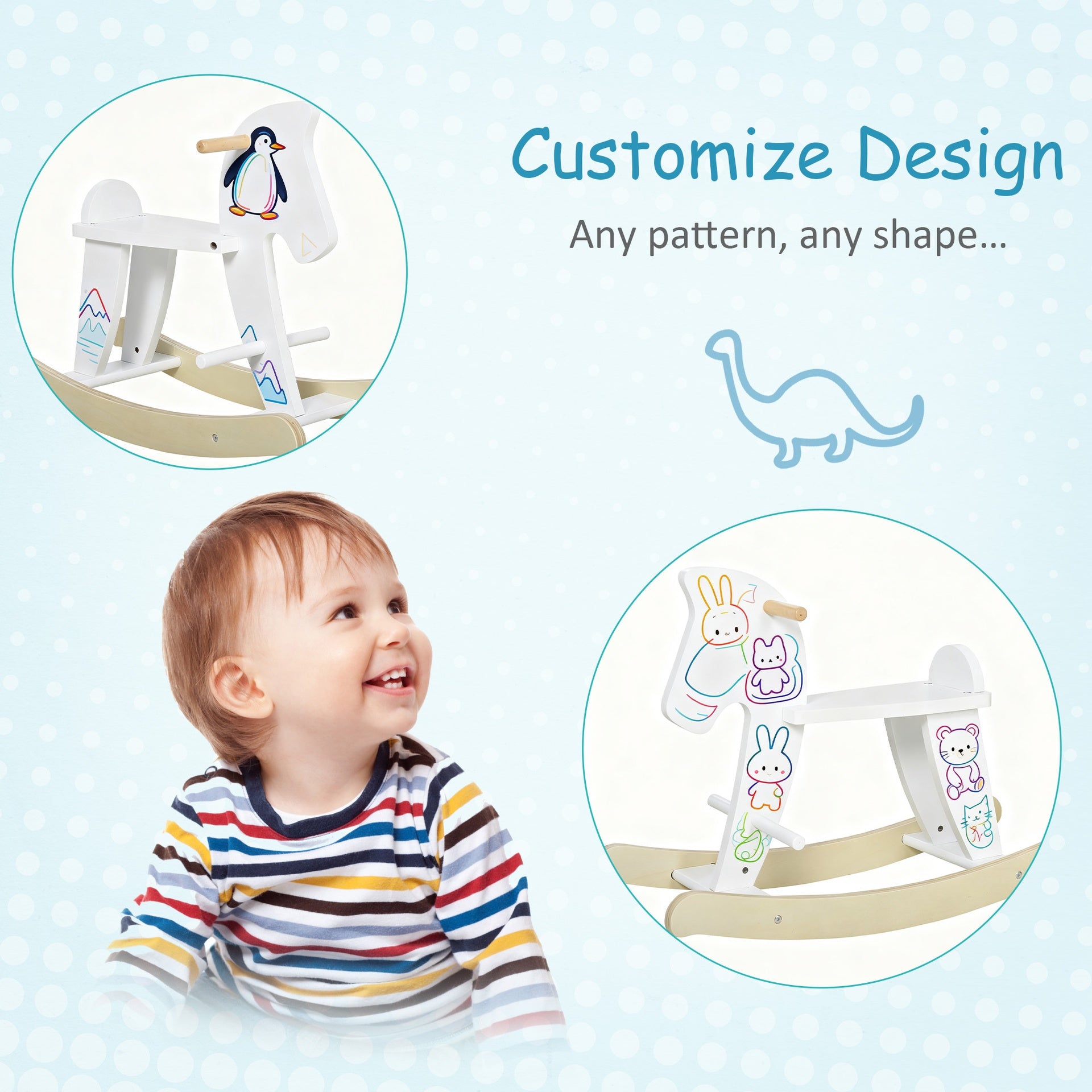 Qaba Wooden Rocking Horse Toddler Baby Ride-on Toys for Kids 1-3 Years with Classic Design & Solid Workmanship, White