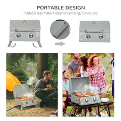 Outsunny 2 Burner Folding Tabletop Gas BBQ Grill w/ Lid, Thermometer, Carbon Steel, Gray