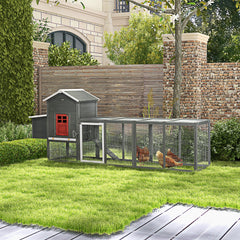 PawHut 118" Extra Large Chicken Coop with Asphalt Roof, Wooden Hen Run with Slide-Out Tray and Nesting Box, Chicken Hutch for 3-6 Chickens, Gray