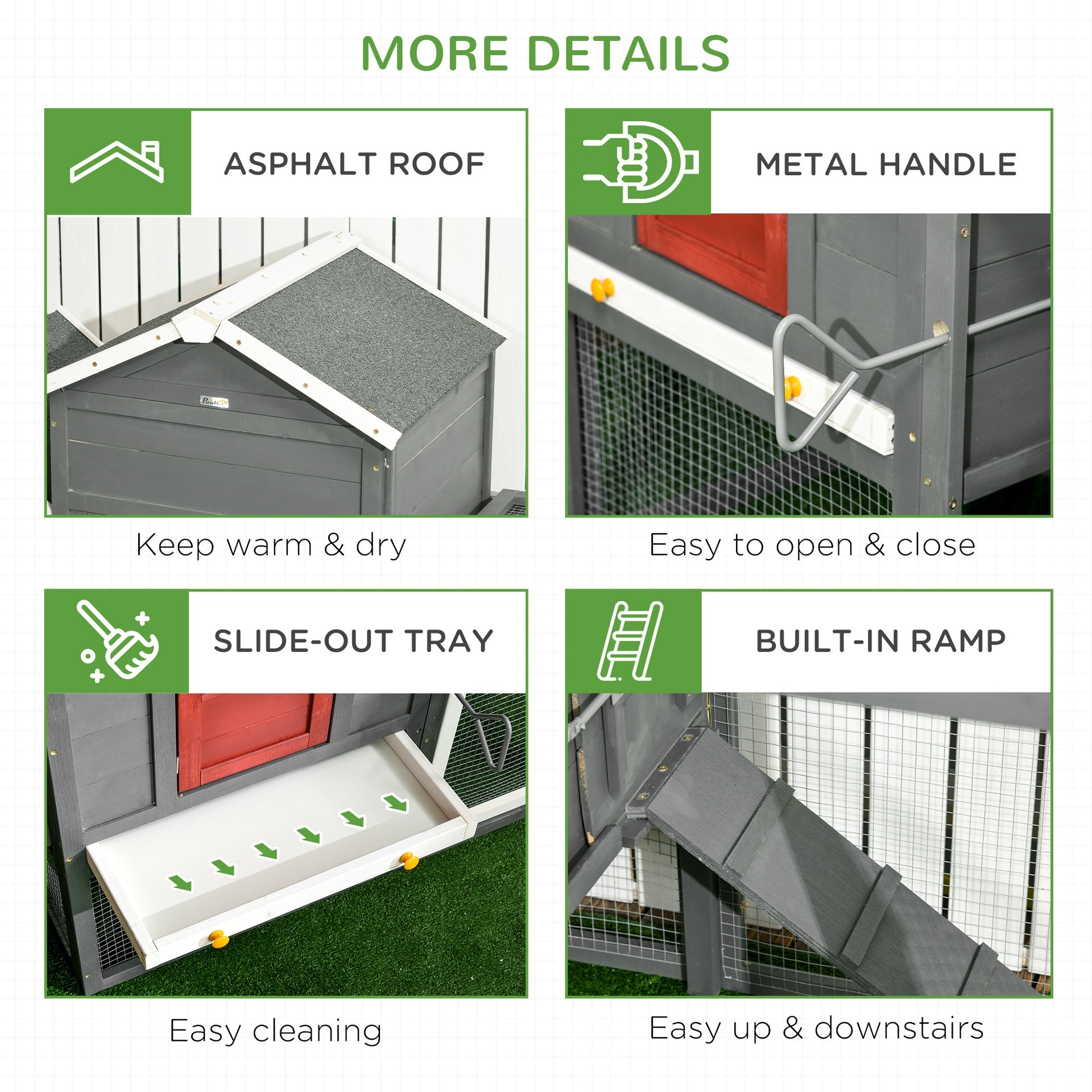 PawHut 118" Extra Large Chicken Coop with Asphalt Roof, Wooden Hen Run with Slide-Out Tray and Nesting Box, Chicken Hutch for 3-6 Chickens, Gray