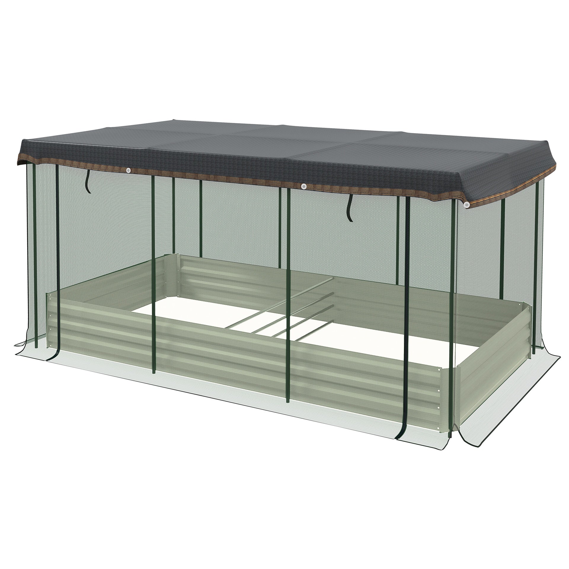 Outsunny Galvanized Steel Planter Box with Crop Cage and Shade Cloth, Raised Garden Bed for Flowers, Veggies and Herbs, Beige