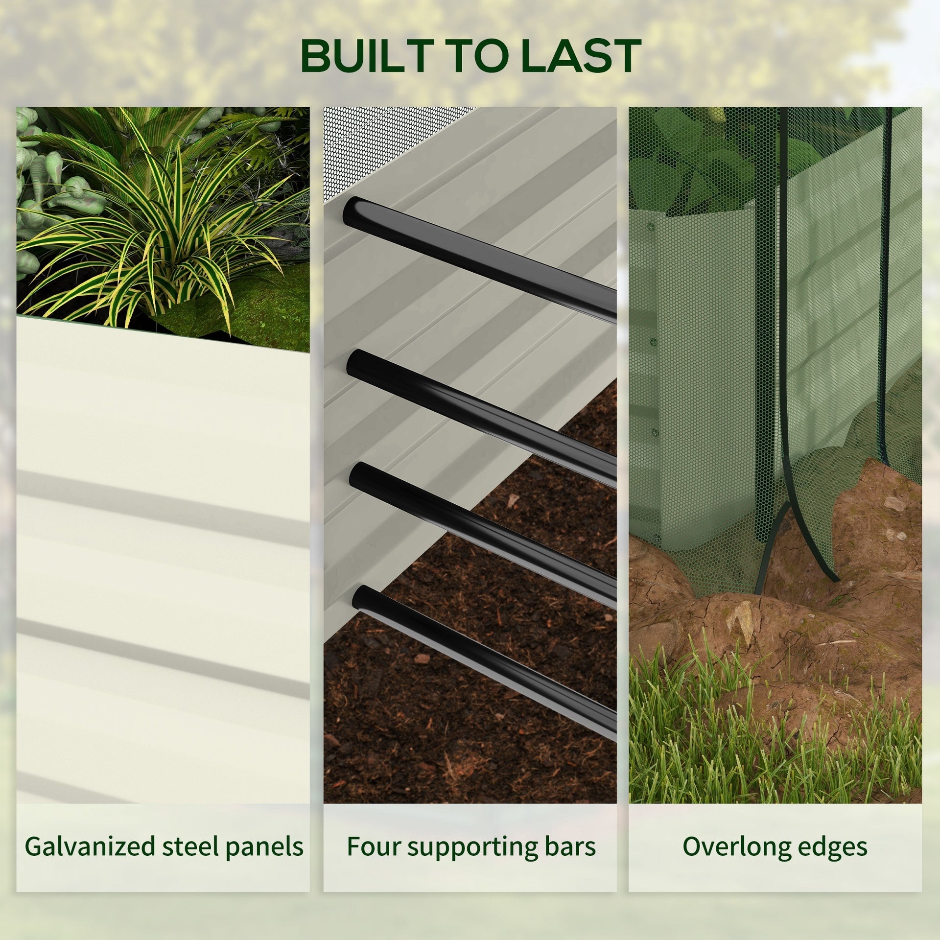 Outsunny Galvanized Steel Planter Box with Crop Cage and Shade Cloth, Raised Garden Bed for Flowers, Veggies and Herbs, Beige
