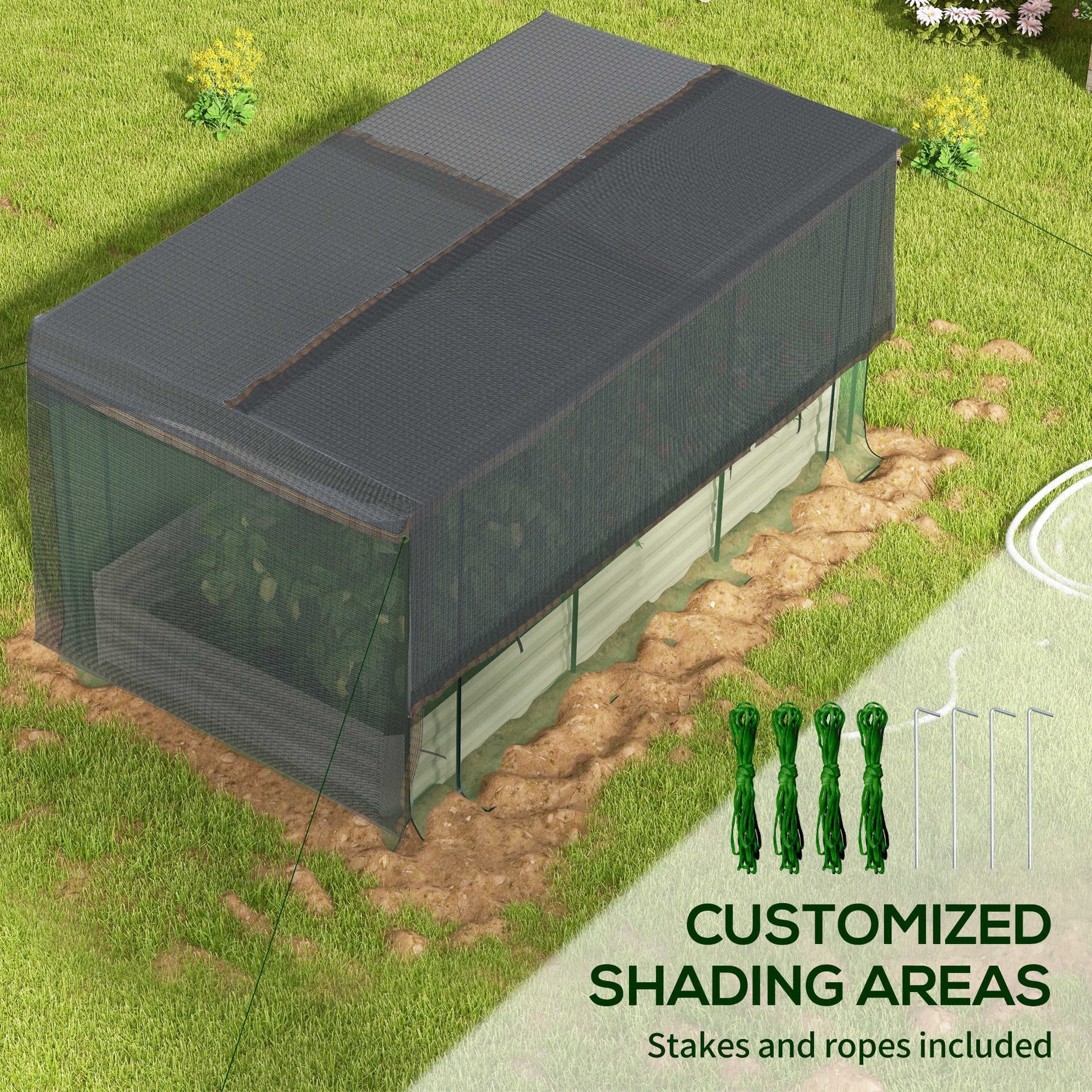 Outsunny Galvanized Steel Planter Box with Crop Cage and Shade Cloth, Raised Garden Bed for Flowers, Veggies and Herbs, Beige