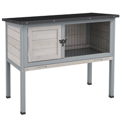 PawHut Elevated Rabbit Hutch, Wooden Bunny Cage with Hinged Asphalt Roof and Removable Tray, for Indoor/Outdoor, Gray