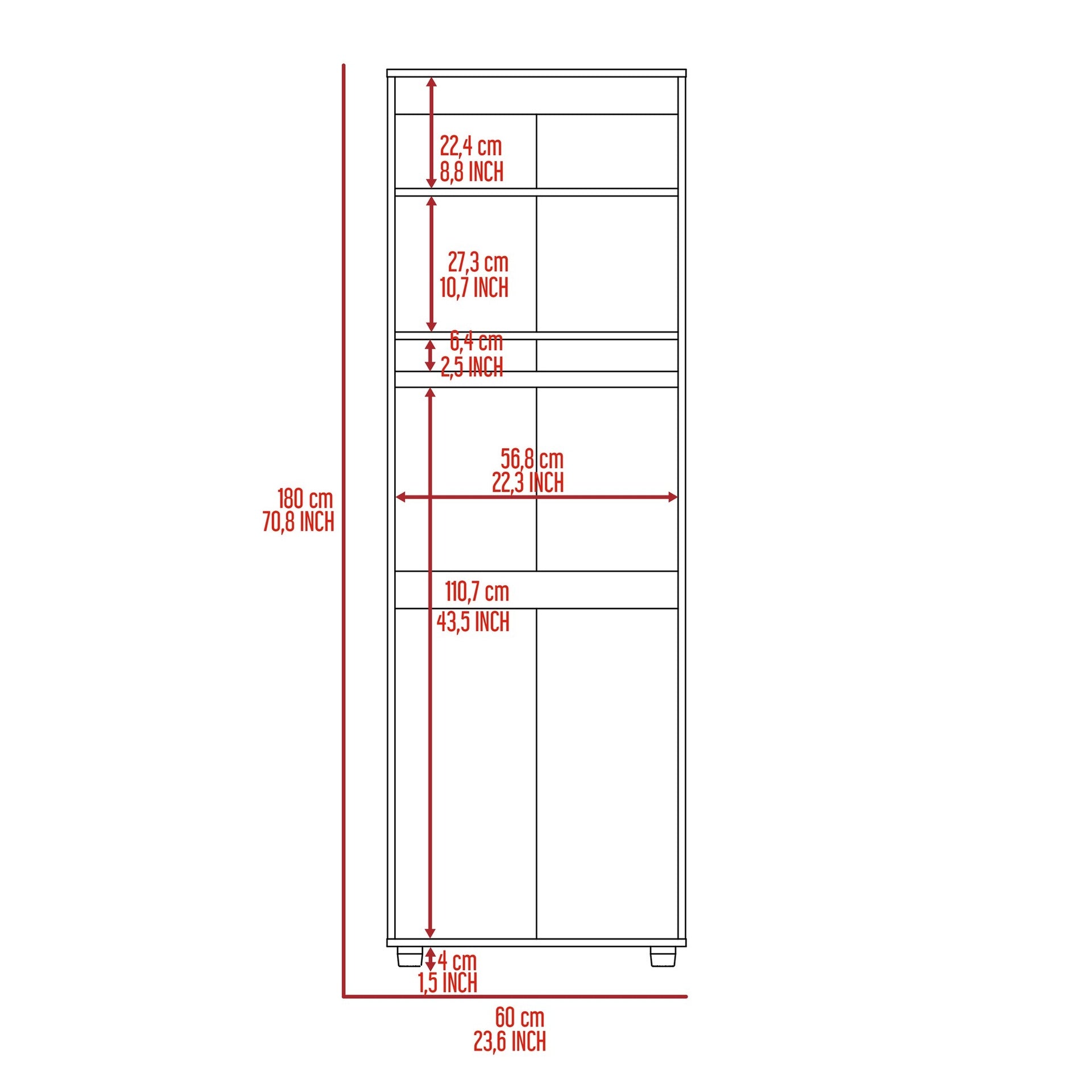 Aurora Armoire, Two Interior Shelves, Rod, Double Door -Black