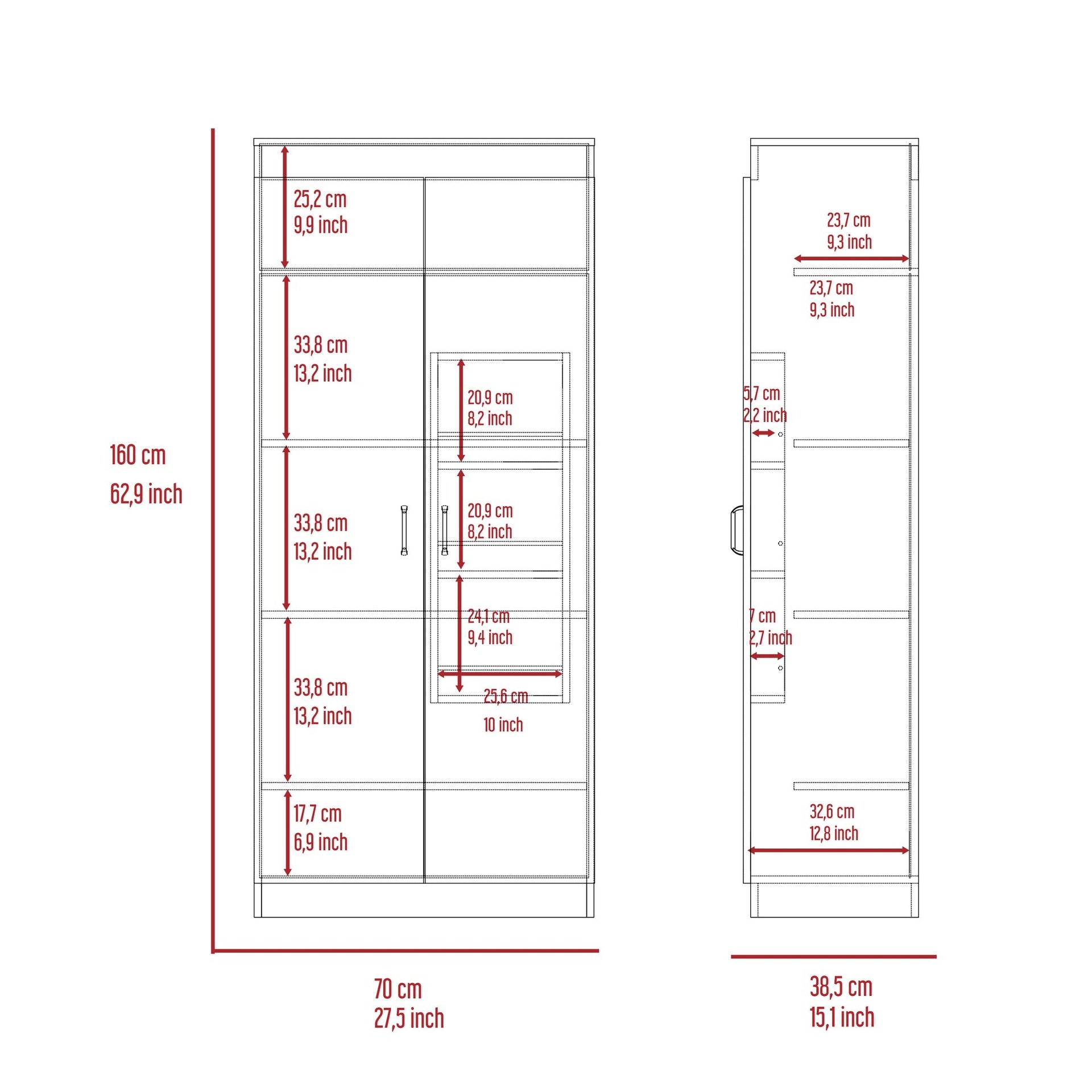 Varese Pantry Cabinet, Double Door,Five Shelves -White