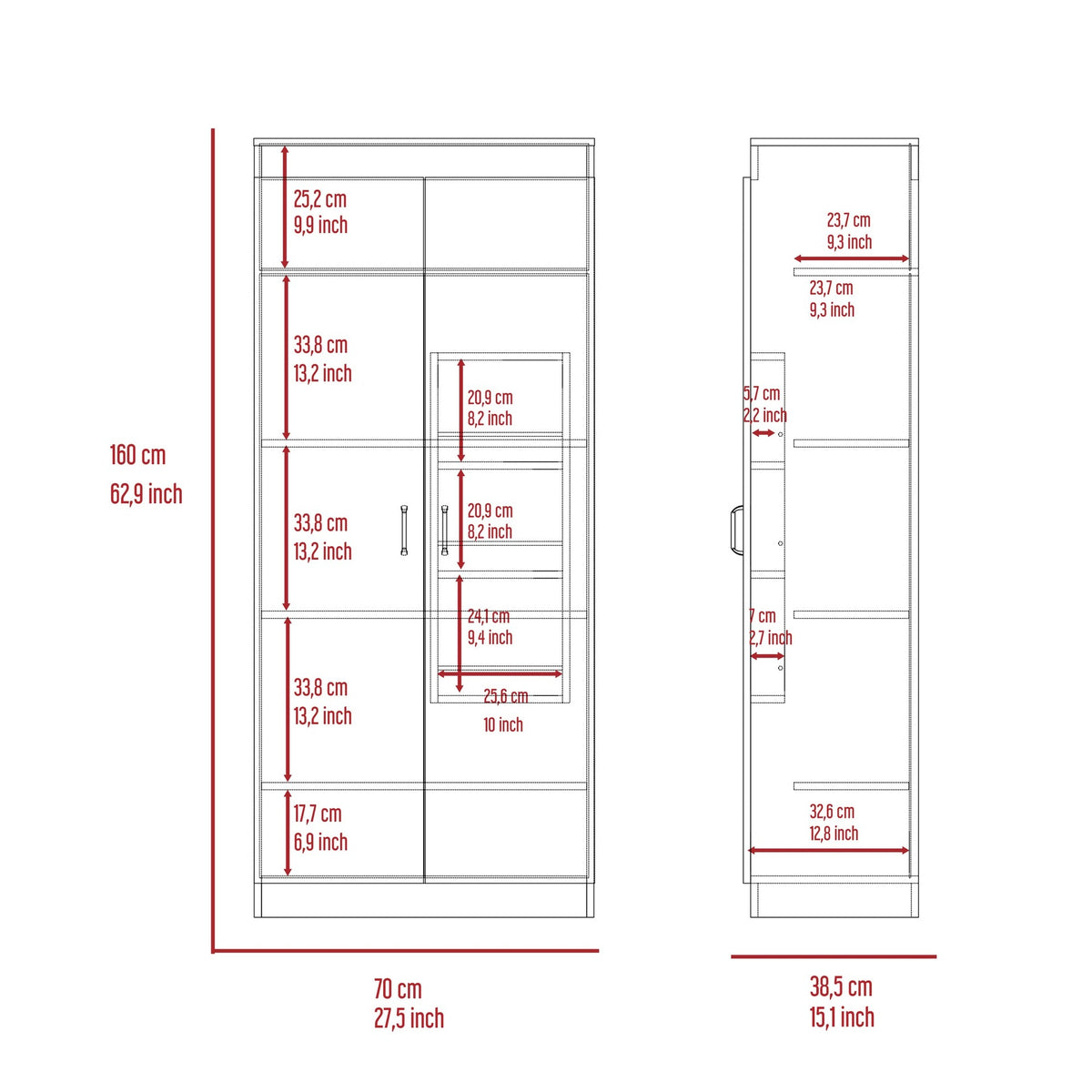 Varese Pantry Cabinet, Double Door,Five Shelves -White