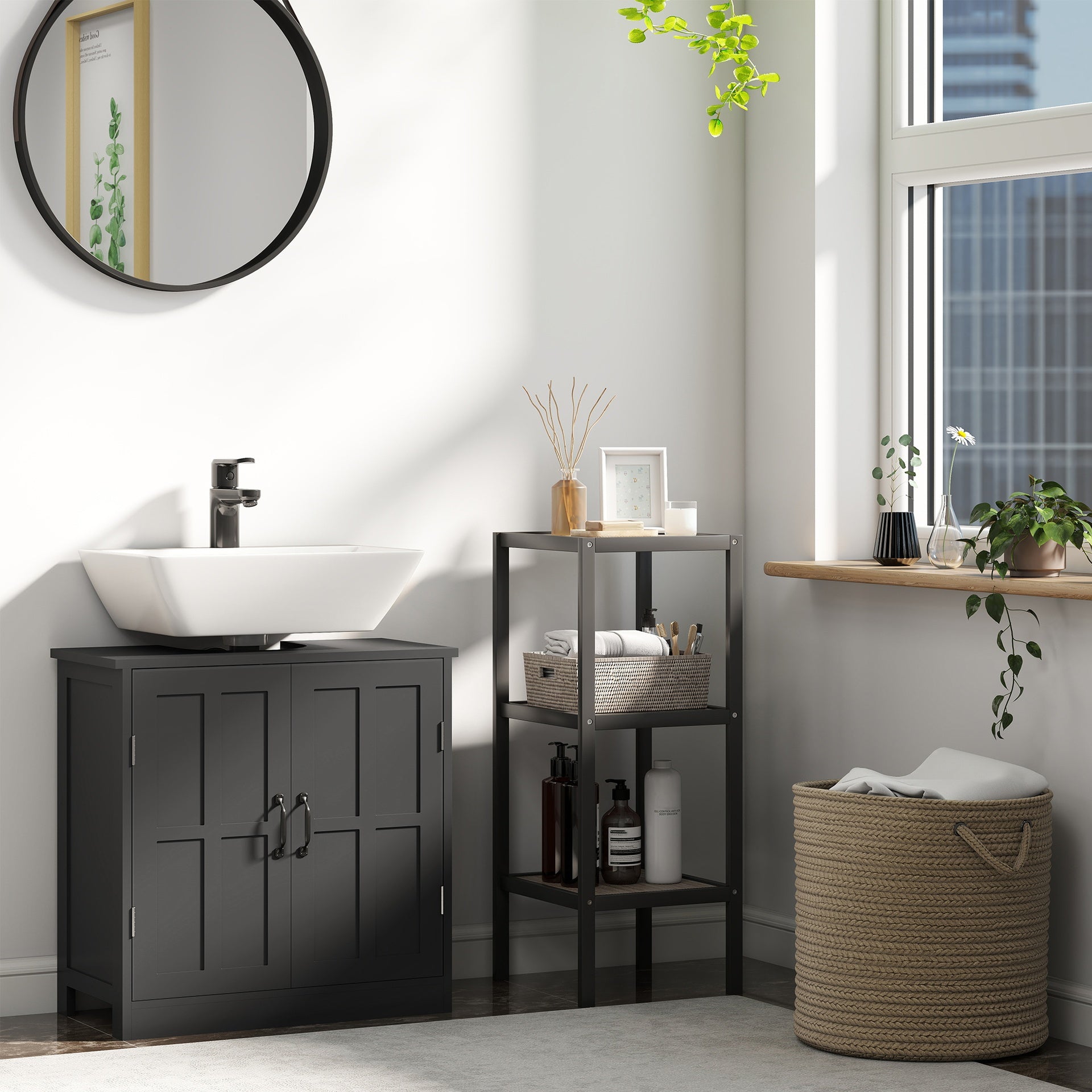 kleankin Bathroom Sink Cabinet, Pedestal Sink Cabinet with Adjustable Shelf, Black