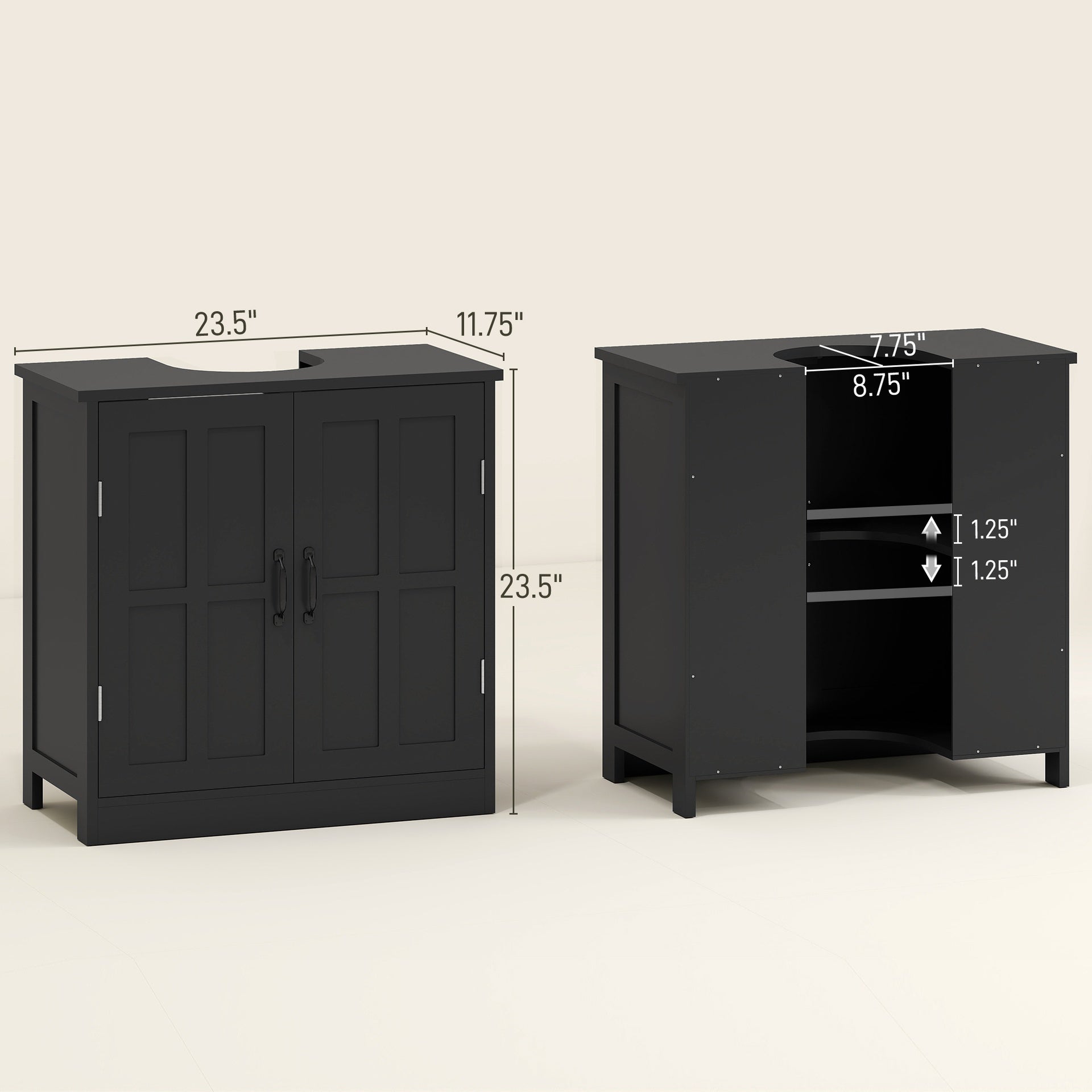 kleankin Bathroom Sink Cabinet, Pedestal Sink Cabinet with Adjustable Shelf, Black