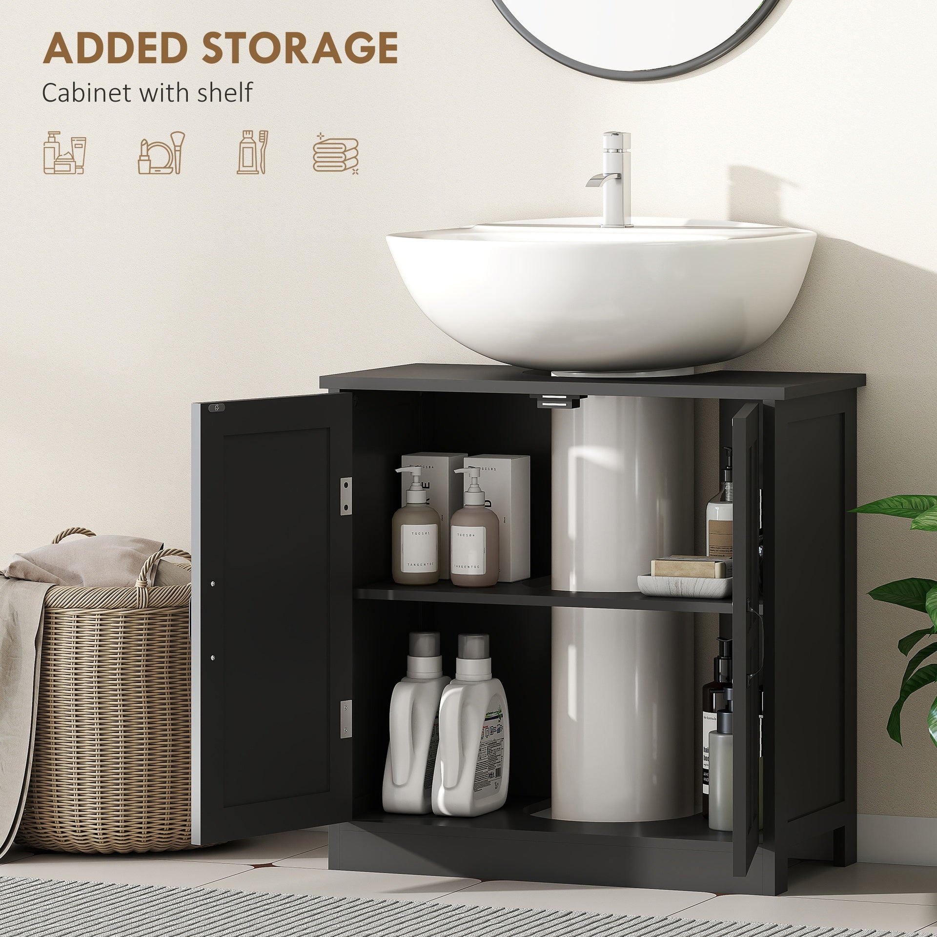 kleankin Bathroom Sink Cabinet, Pedestal Sink Cabinet with Adjustable Shelf, Black
