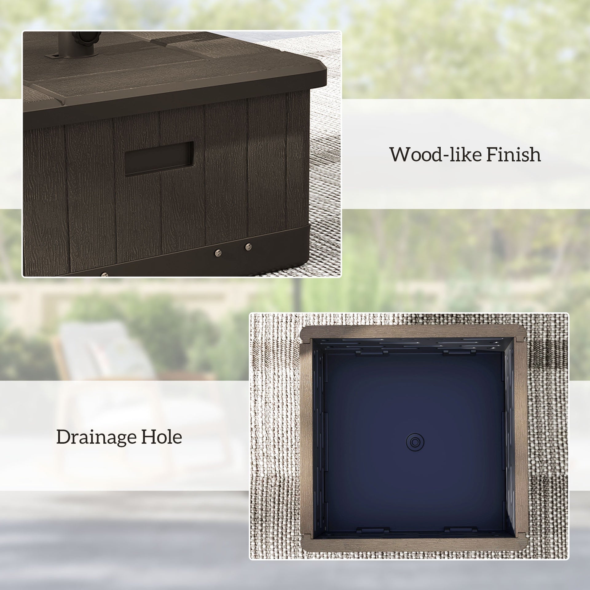 Outsunny 3-in-1 Outdoor Umbrella Base with Wheels and Handles, End Table, Flower Box Planter with Hole, 175 lbs. Capacity, Brown