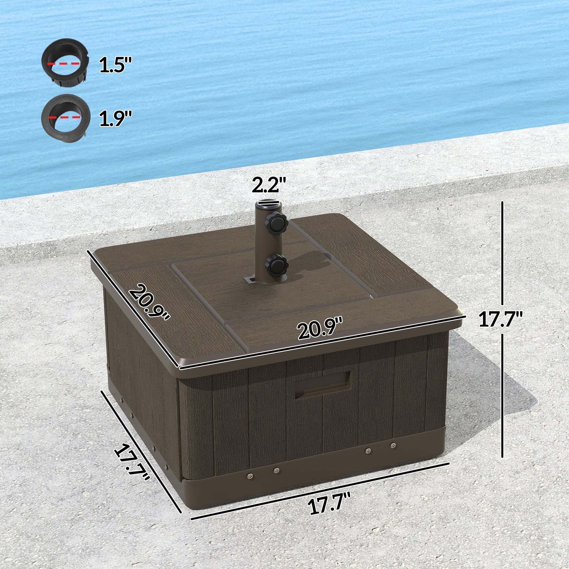 Outsunny 3-in-1 Outdoor Umbrella Base with Wheels and Handles, End Table, Flower Box Planter with Hole, 175 lbs. Capacity, Brown