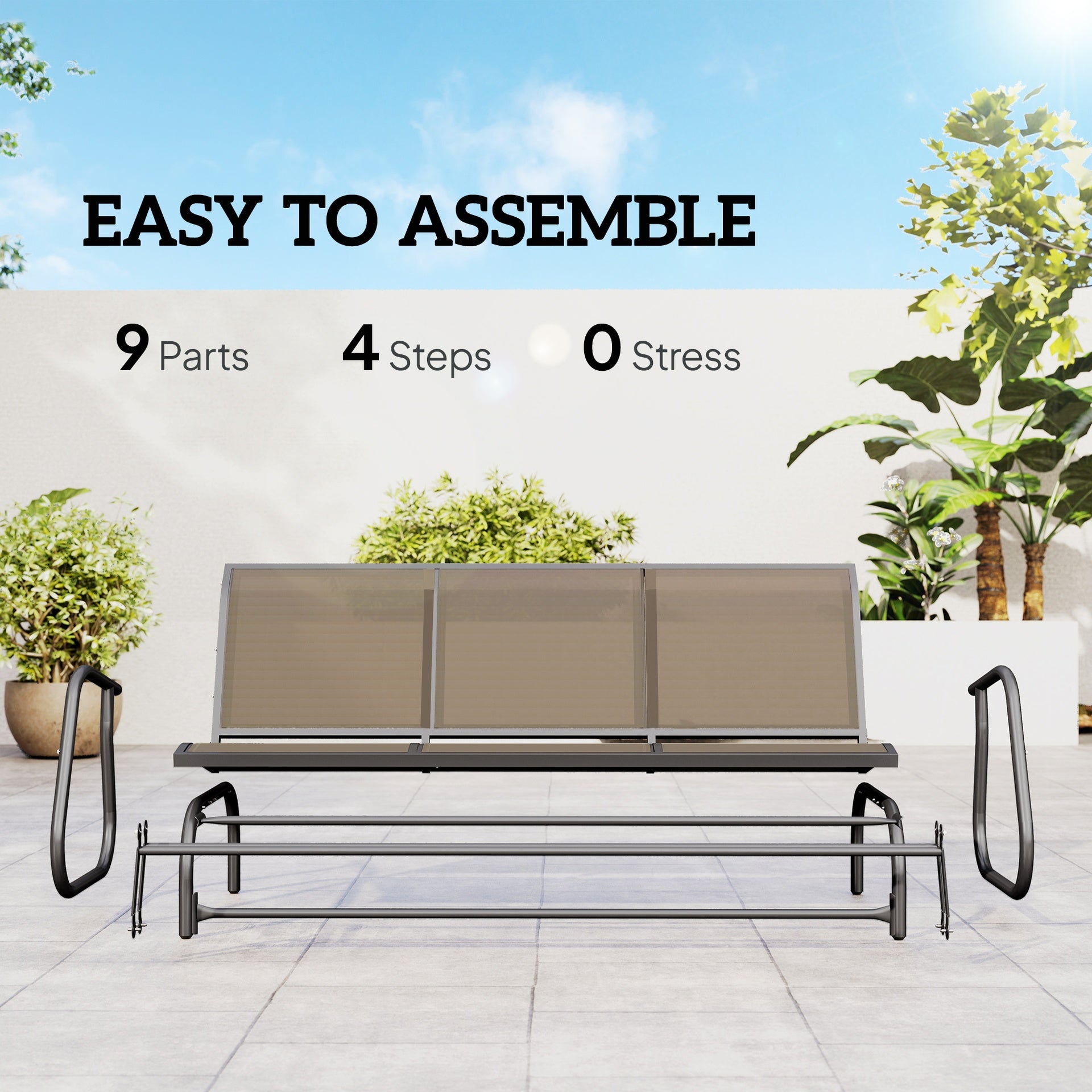 Outsunny 3-Person Outdoor Patio Glider Bench, Porch Glider Swing with 3 Seats, Breathable Mesh Fabric, Metal Frame, Brown