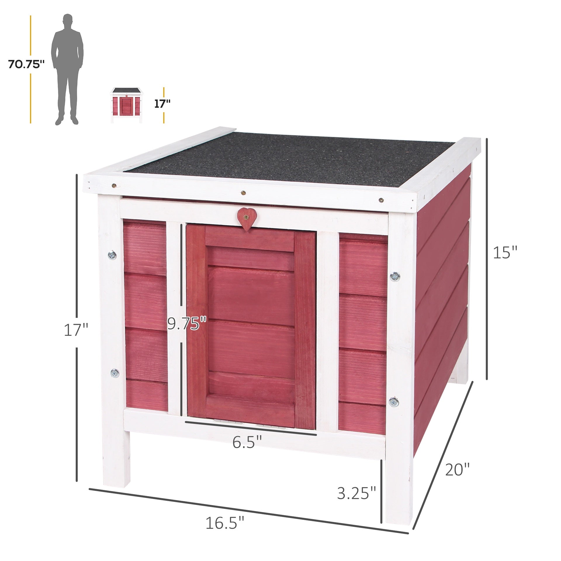 PawHut Small Wooden Rabbit Hutch Bunny Cage Guinea Pig Cage Duck House Dog House with Openable & Waterproof Roof, for Rabbits, Chickens, Ducks, Red