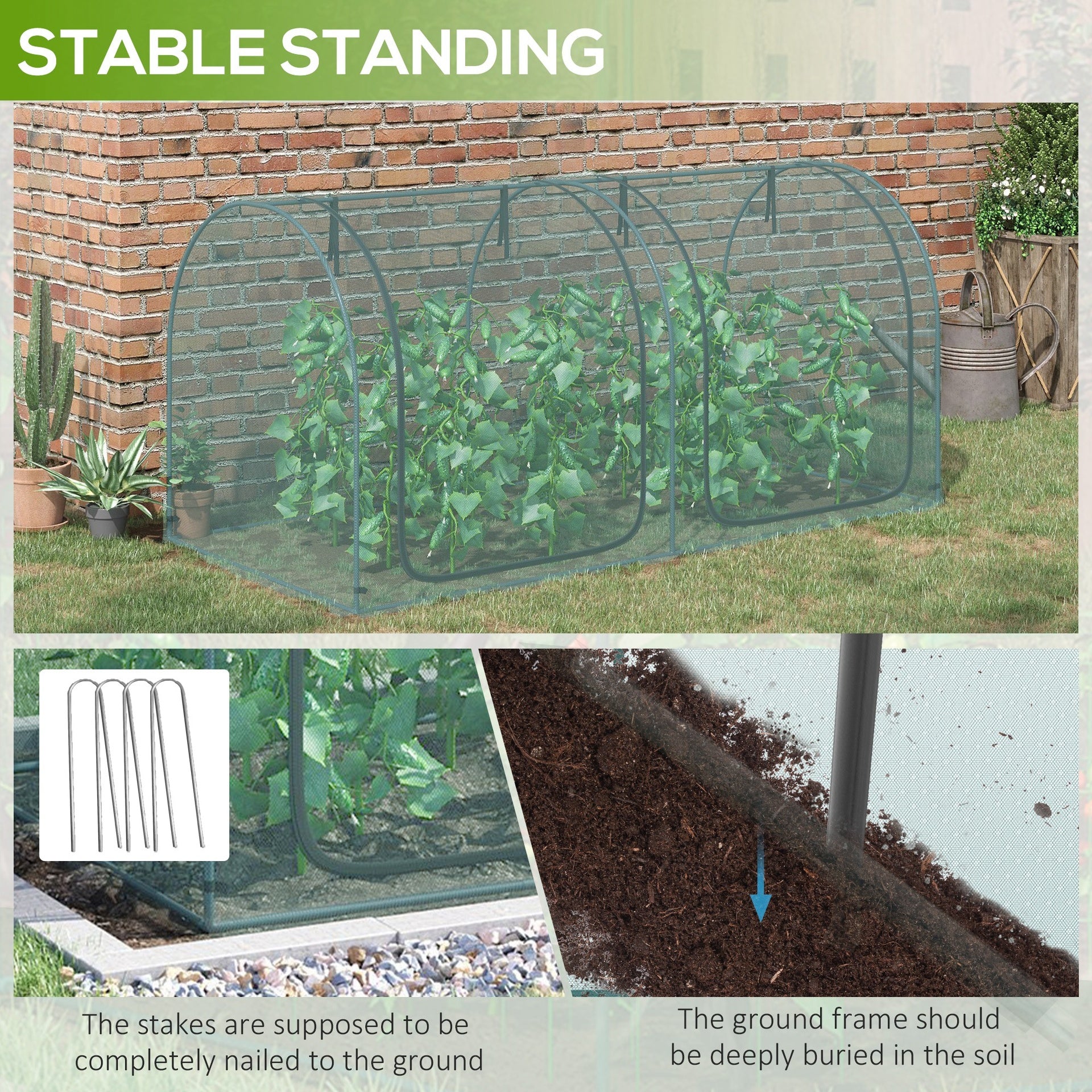 Outsunny 8' x 4' Crop Cage, Plant Protection Tent with Two Zippered Doors, Steel Frame, Storage Bag and 4 Ground Stakes, for Garden, Yard, Lawn, Green