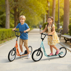 Aosom Youth Scooter Kick Scooter for Kids 5+, Max Load 220 LBS., with Adjustable Handlebar, 16" Inflatable Wheels, Dual Brakes, Blue