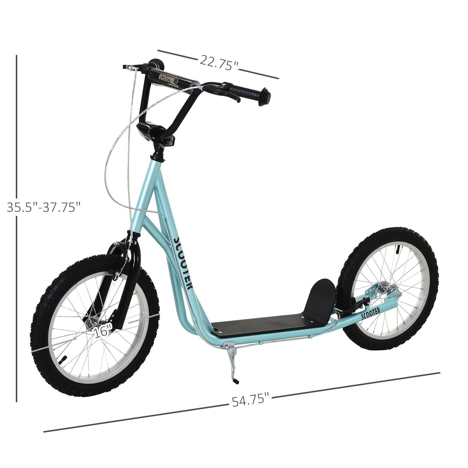 Aosom Youth Scooter Kick Scooter for Kids 5+, Max Load 220 LBS., with Adjustable Handlebar, 16" Inflatable Wheels, Dual Brakes, Blue
