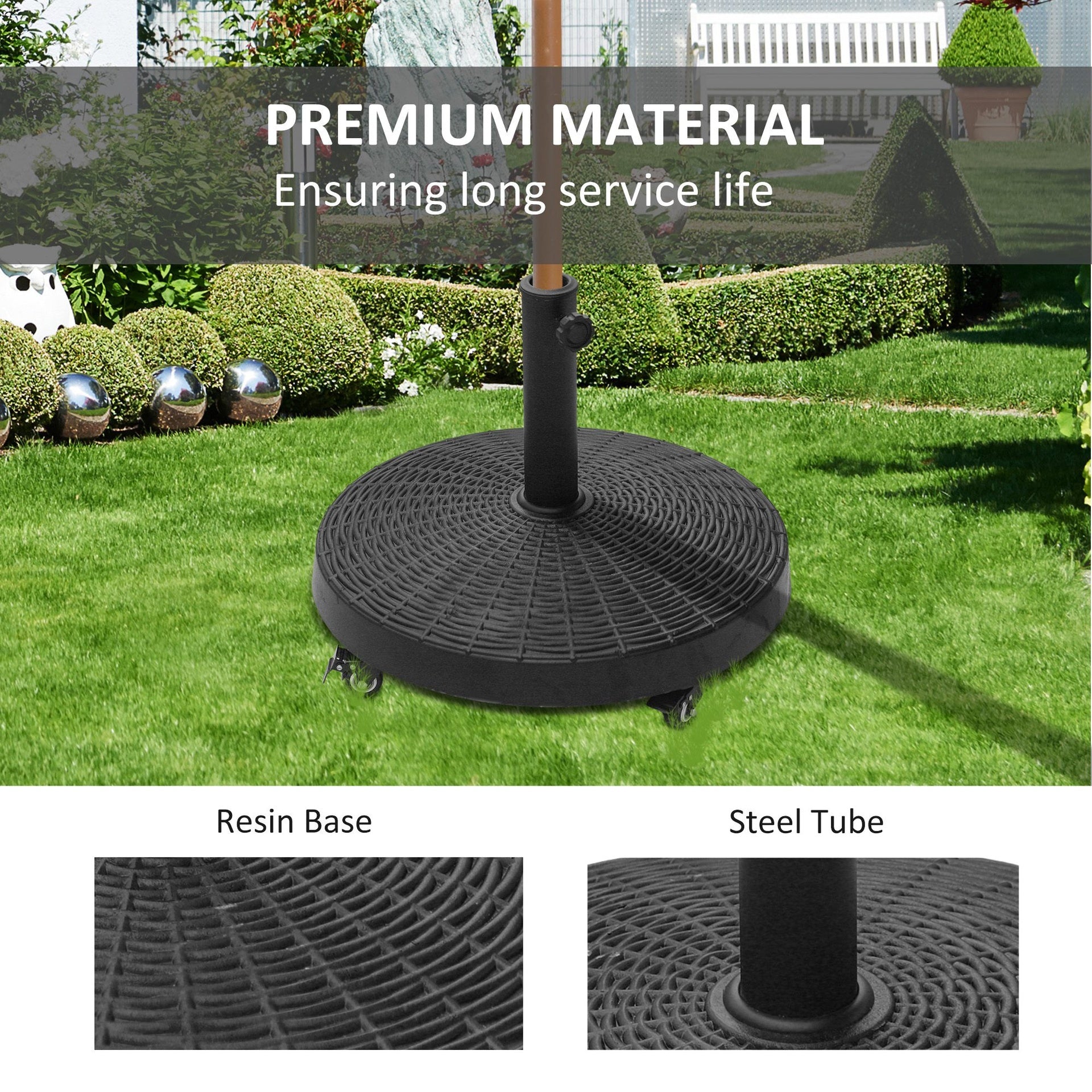 Outsunny 20.5" Heavy Duty Umbrella Stand, 50 lbs. Umbrella Base for 1.5" or 2" Umbrella Poles, Patio Market Stand for Deck, Black