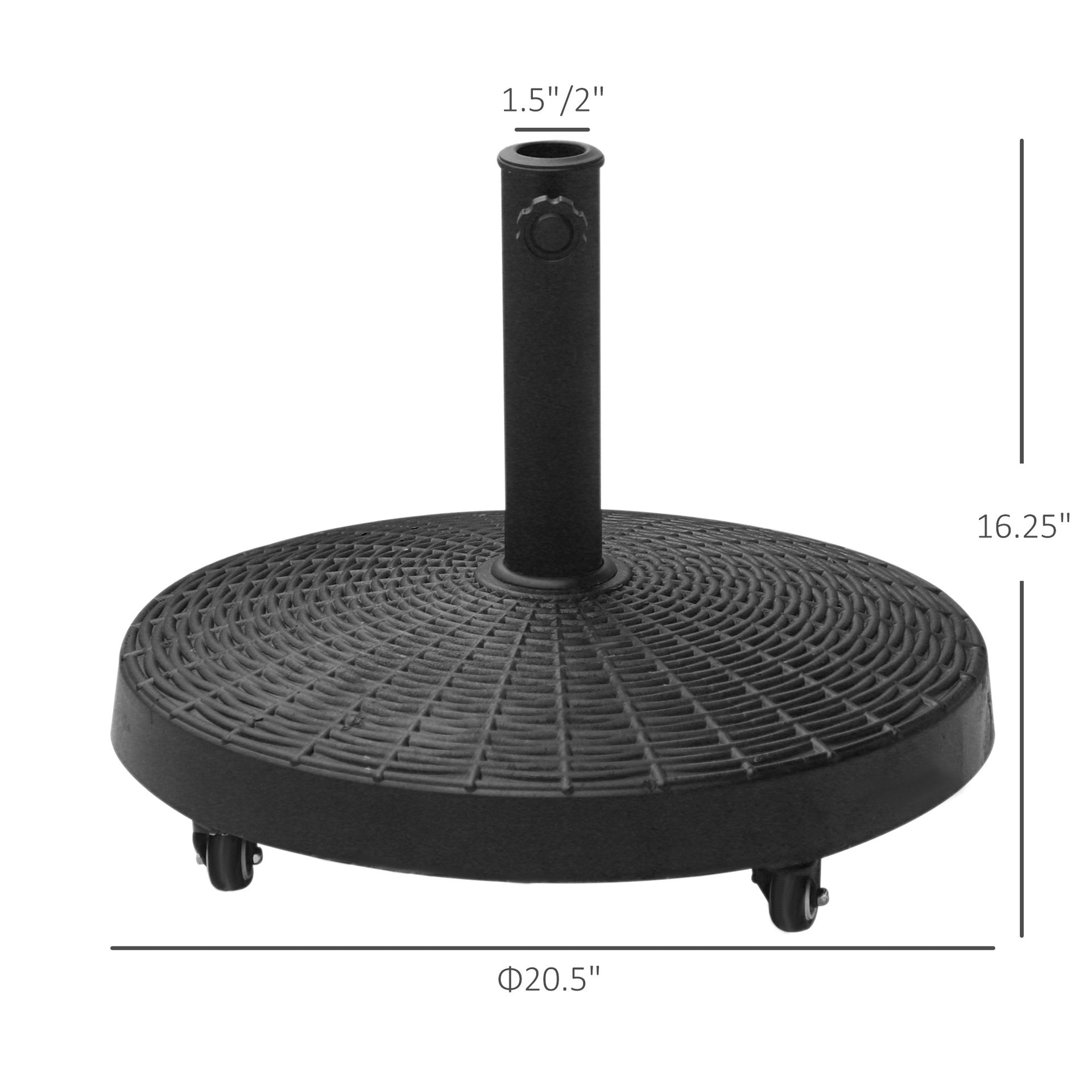 Outsunny 20.5" Heavy Duty Umbrella Stand, 50 lbs. Umbrella Base for 1.5" or 2" Umbrella Poles, Patio Market Stand for Deck, Black