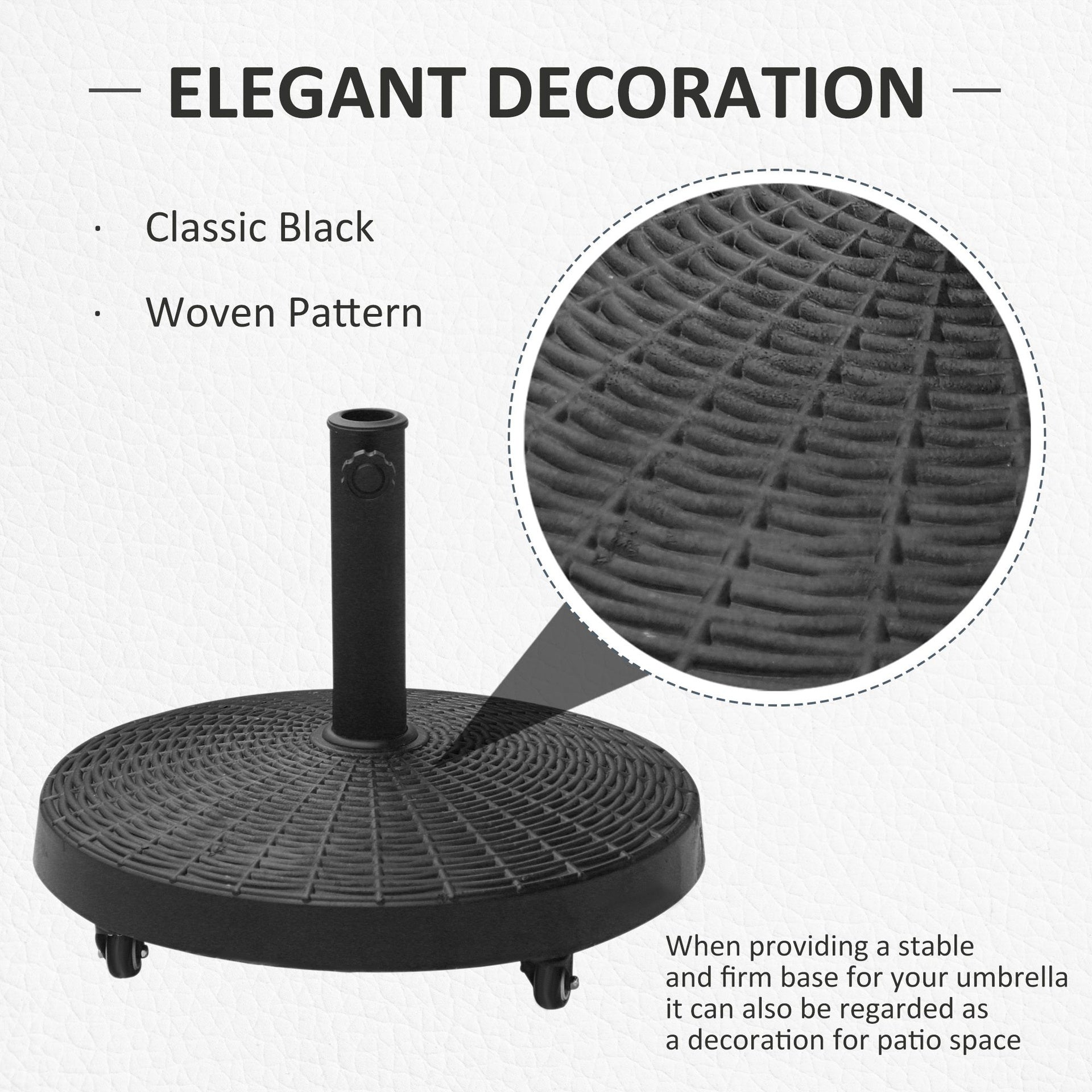Outsunny 20.5" Heavy Duty Umbrella Stand, 50 lbs. Umbrella Base for 1.5" or 2" Umbrella Poles, Patio Market Stand for Deck, Black