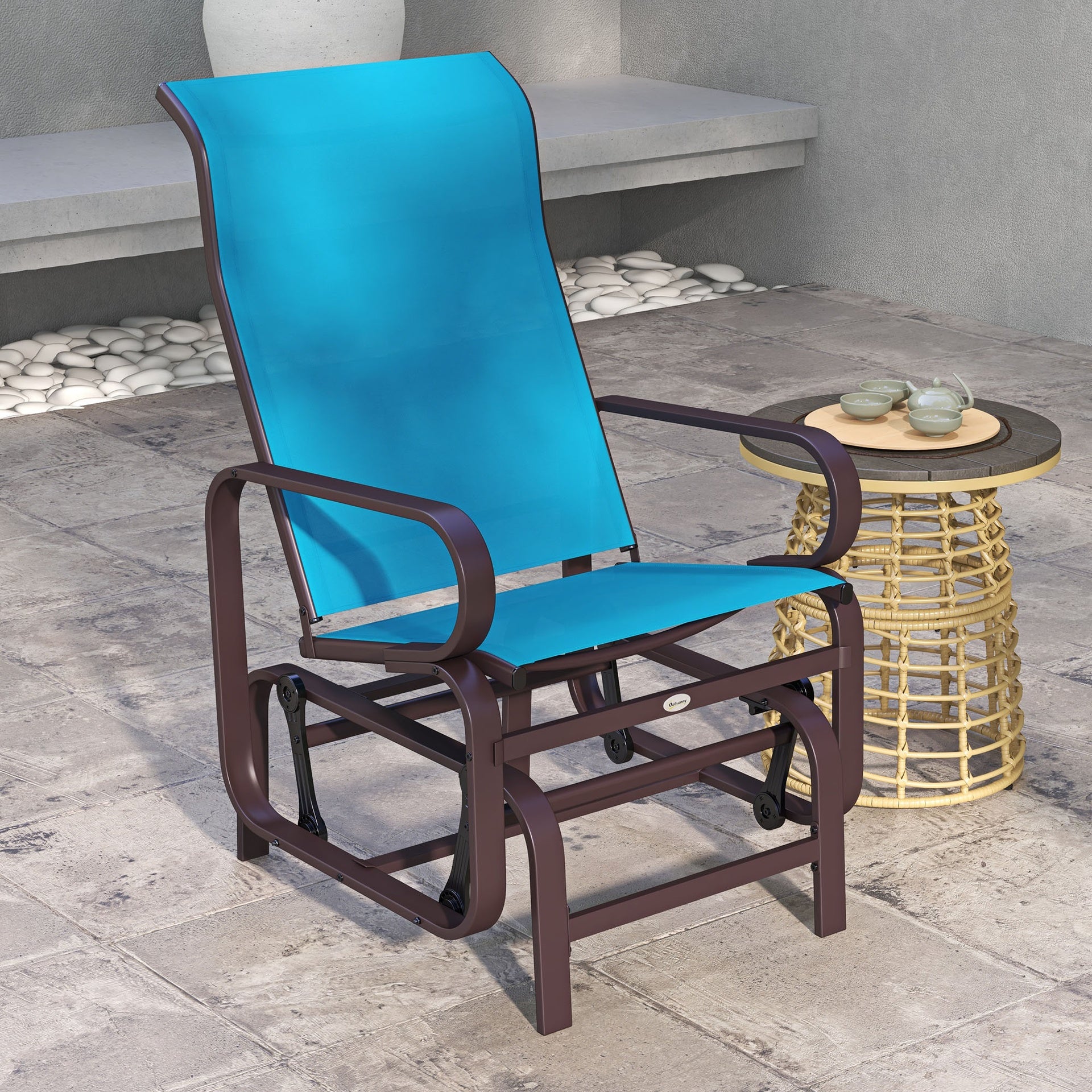 Outsunny Gliding Lounger Chair, Single Rocker with Lightweight Metal & Mesh Construction, Blue