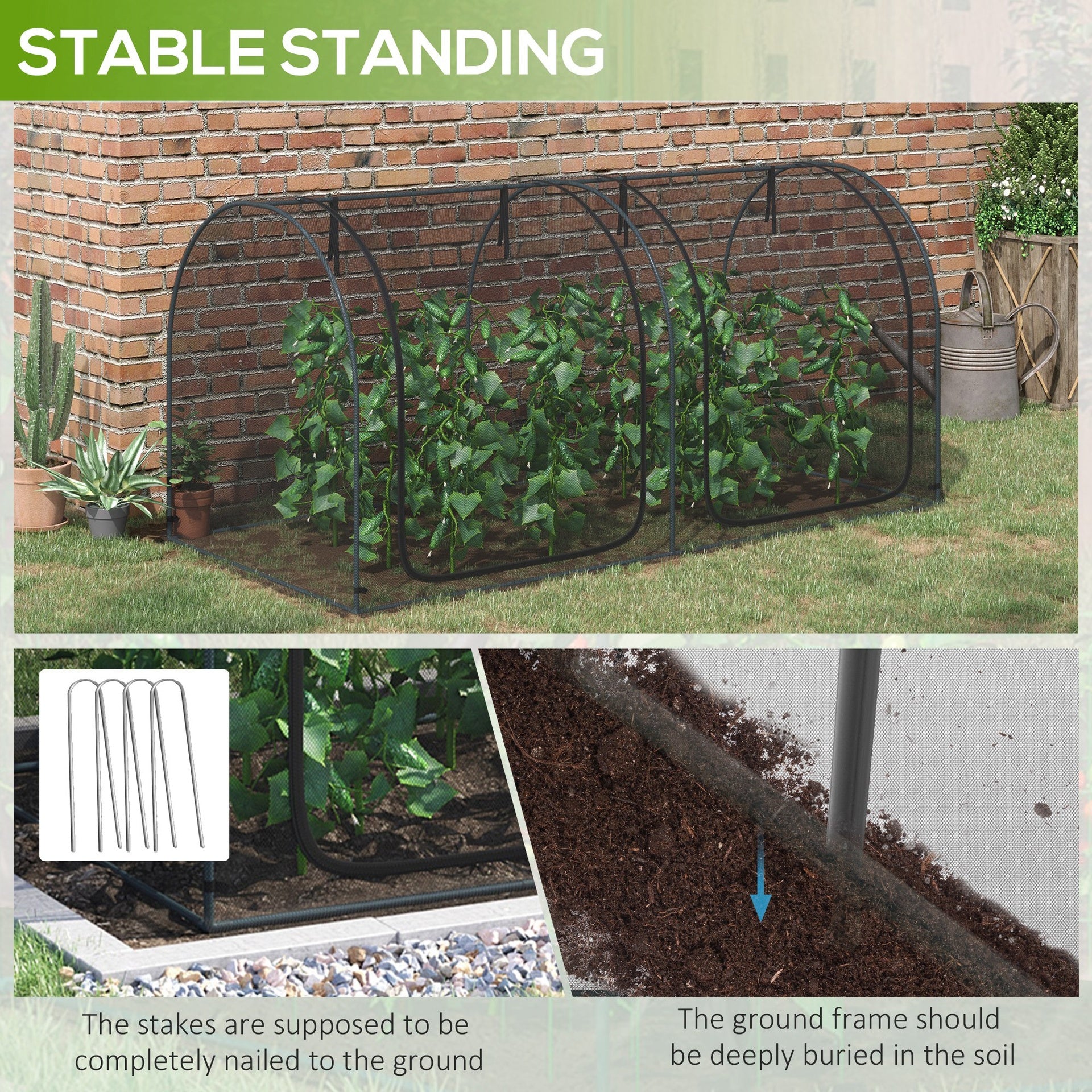 Outsunny 8' x 4' Crop Cage, Plant Protection Tent with Two Zippered Doors, Steel Frame, Storage Bag and 4 Ground Stakes, for Garden, Yard, Lawn, Black