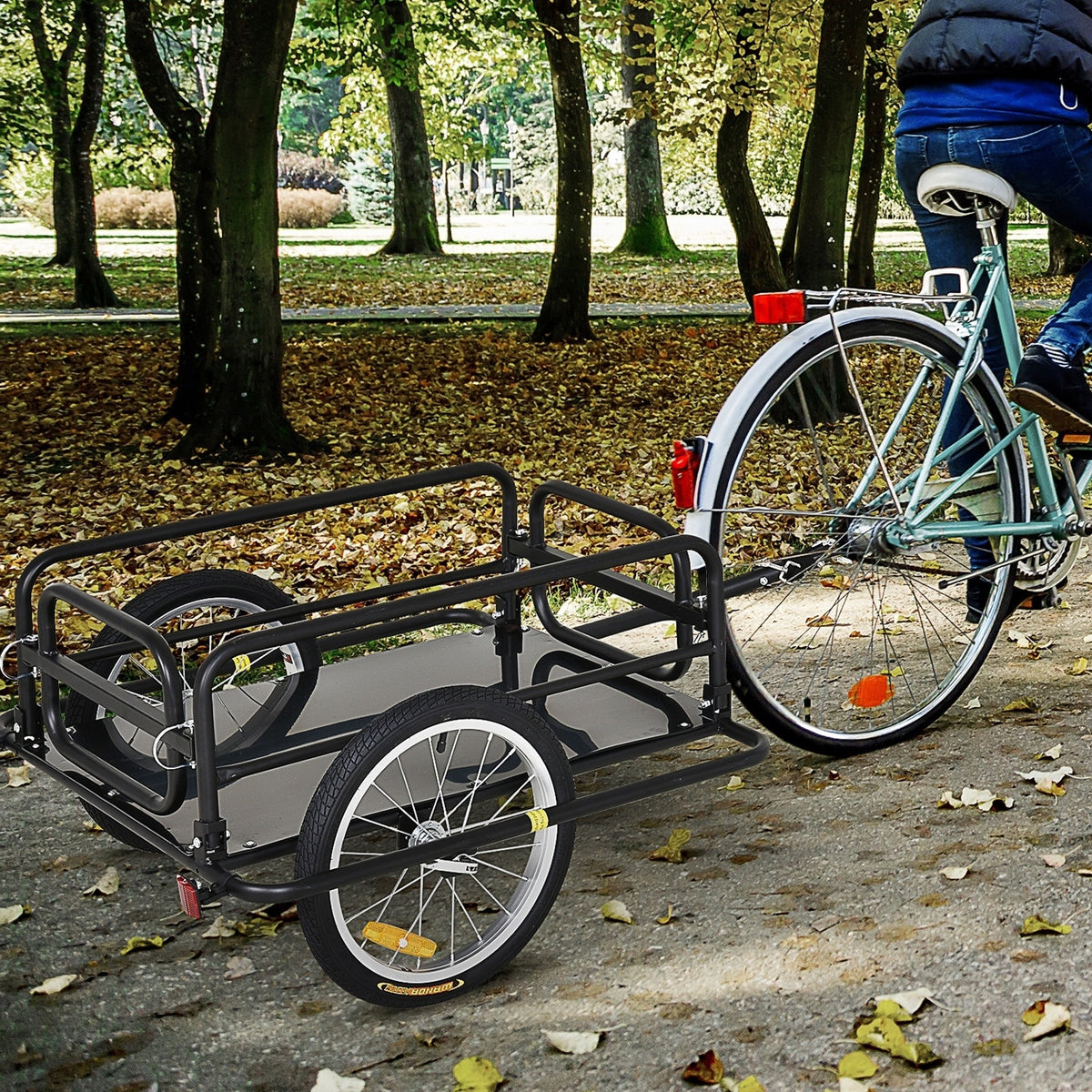 Aosom Bike Trailer, Foldable Bicycle Trailer with16 Inch Pneumatic Tire, Universal Coupler, Foldable Frame and Safe Reflectors Design, Large Load Capacity, Black