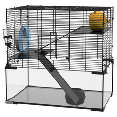 PawHut 23.5" Hamster Cage, Gerbil Cage with Glass Basin for Small Hamsters, Black