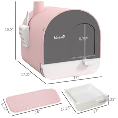 PawHut Cat Litter Box with Lid with Scoop and Filter, Pink