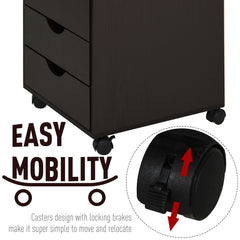 HOMCOM 5 Drawer File Cabinet Storage Organizer Filing Cabinet with Nordic Minimalist Modern Style & Wheels, Brown