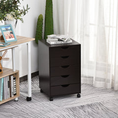 HOMCOM 5 Drawer File Cabinet Storage Organizer Filing Cabinet with Nordic Minimalist Modern Style & Wheels, Brown