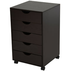 HOMCOM 5 Drawer File Cabinet Storage Organizer Filing Cabinet with Nordic Minimalist Modern Style & Wheels, Brown