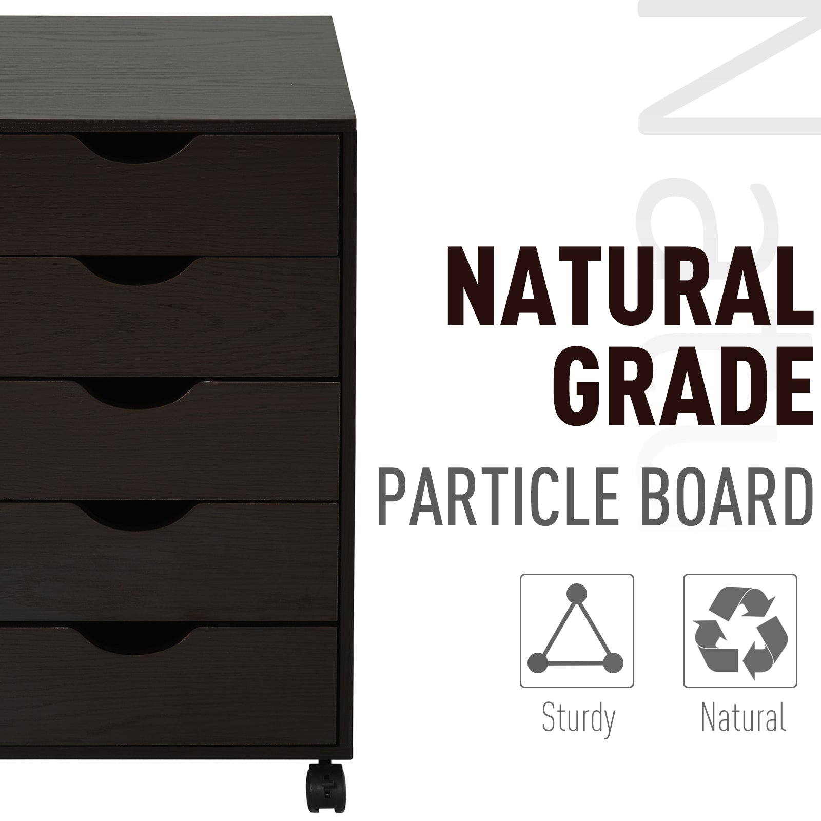 HOMCOM 5 Drawer File Cabinet Storage Organizer Filing Cabinet with Nordic Minimalist Modern Style & Wheels, Brown