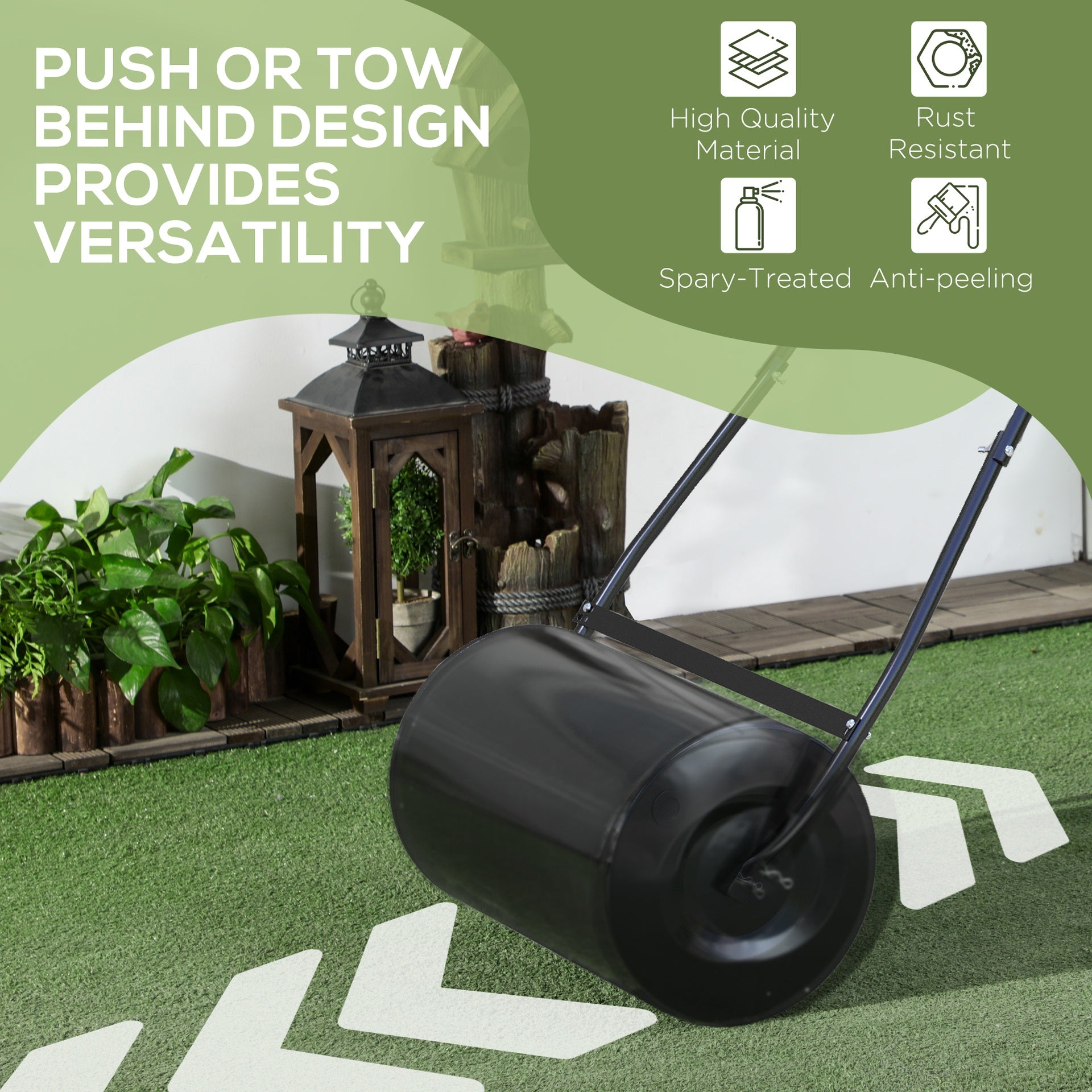 DURHAND 38L Heavy Duty Push/Tow Behind Lawn Roller, U-handle Garden Roller Filled with Water or Sand