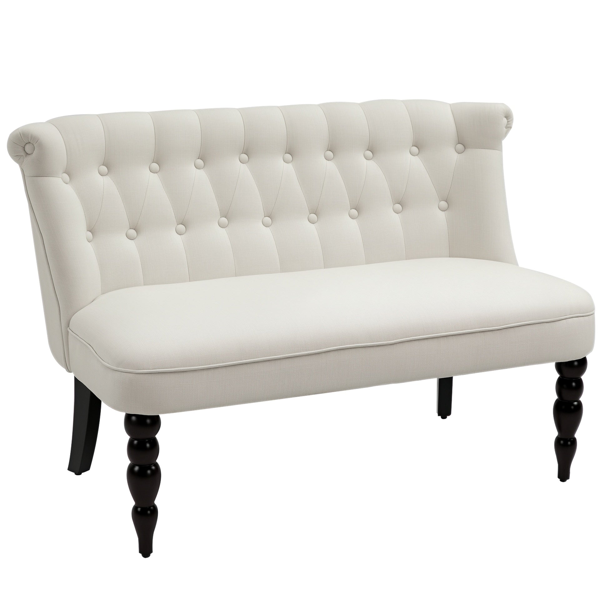 HOMCOM Upholstered Armless Fabric Loveseat with Button Tufted Design for Living Room with Wood Legs, Cream White