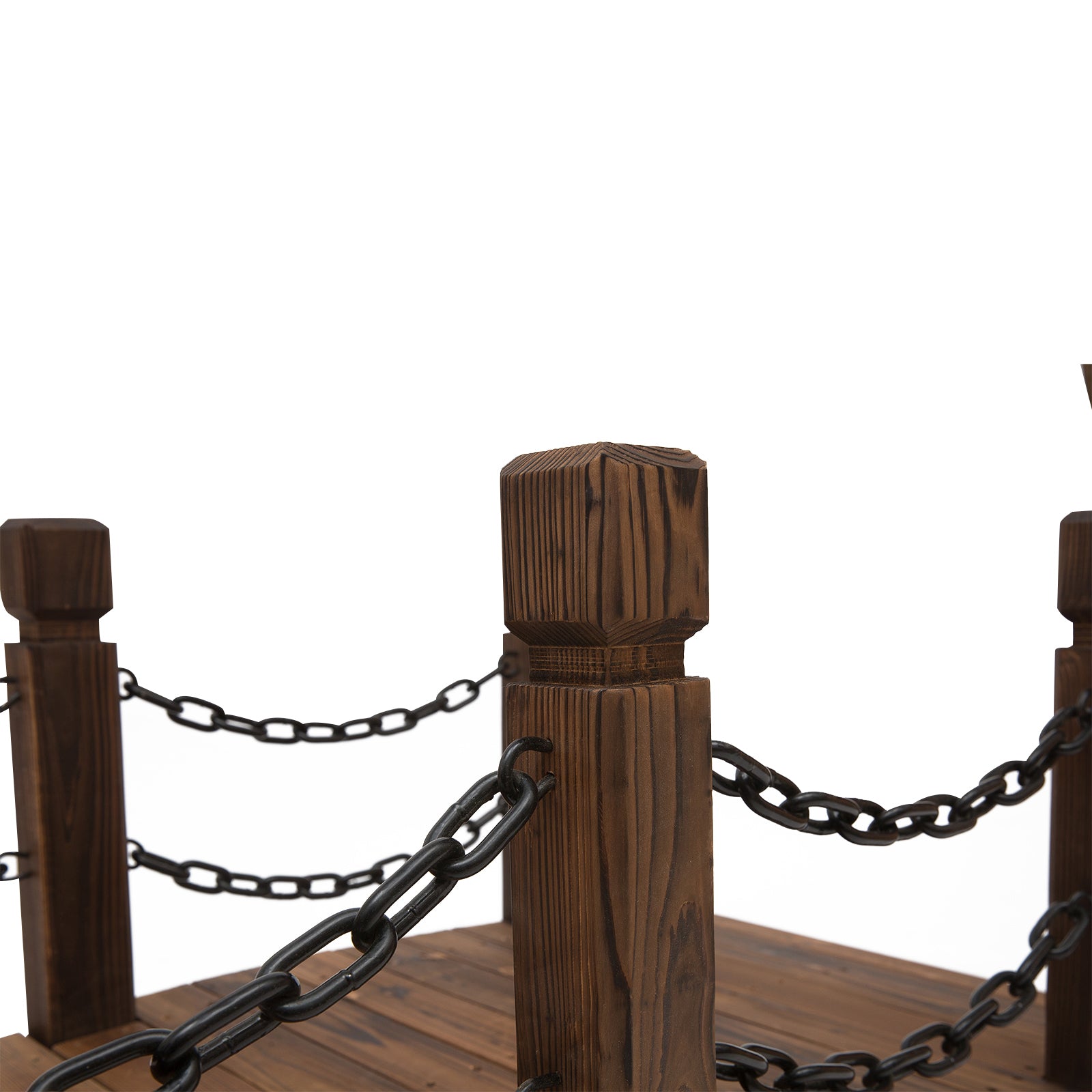 Outsunny 5 ft Wooden Garden Bridge Arc Footbridge with Metal Chain Railings & Solid Fir Construction, Carbonized
