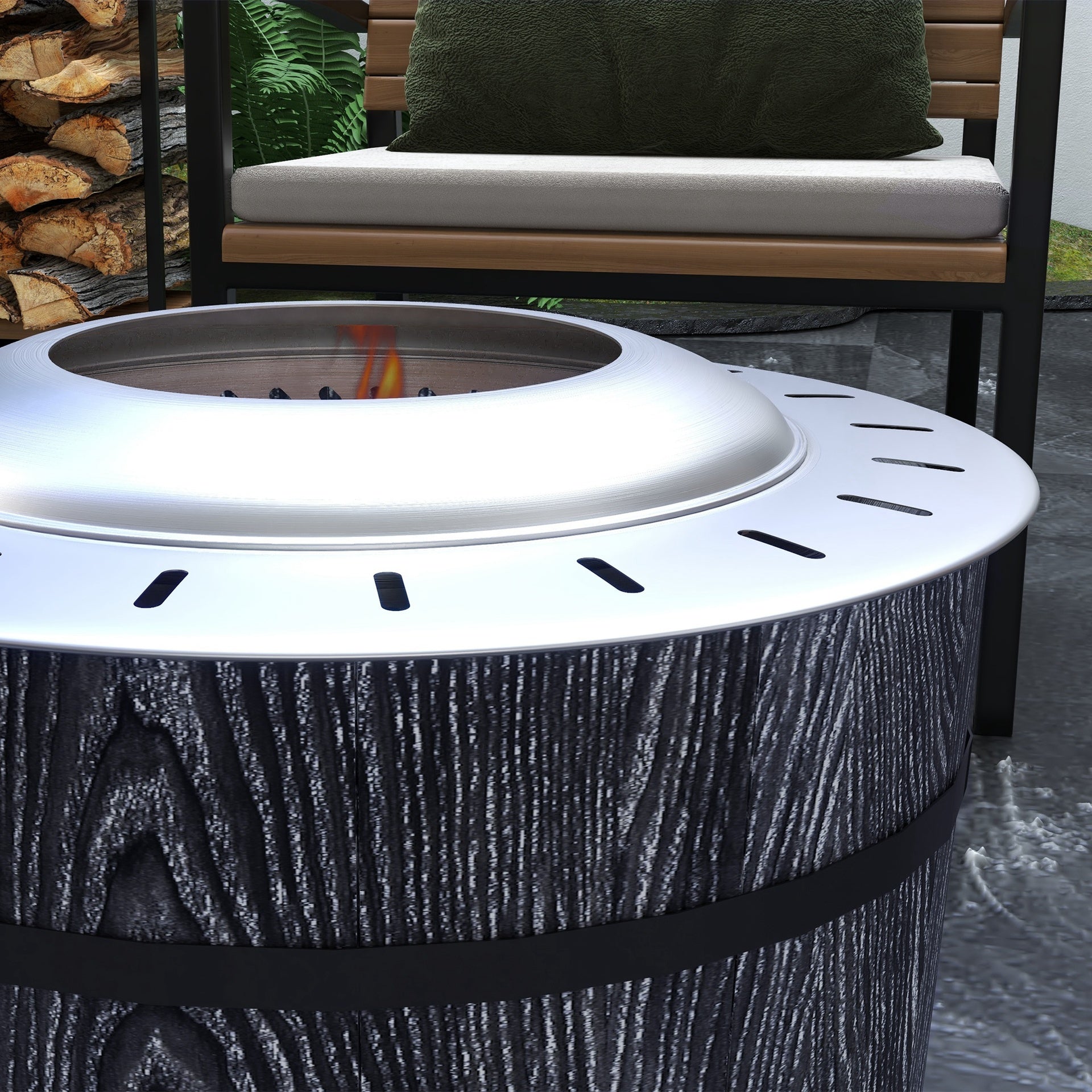 Outsunny Smokeless Fire Pit, Portable Camping Bonfire Stove with Mat for Backyard, Patio, Picnic, Magnesium Oxide, Black
