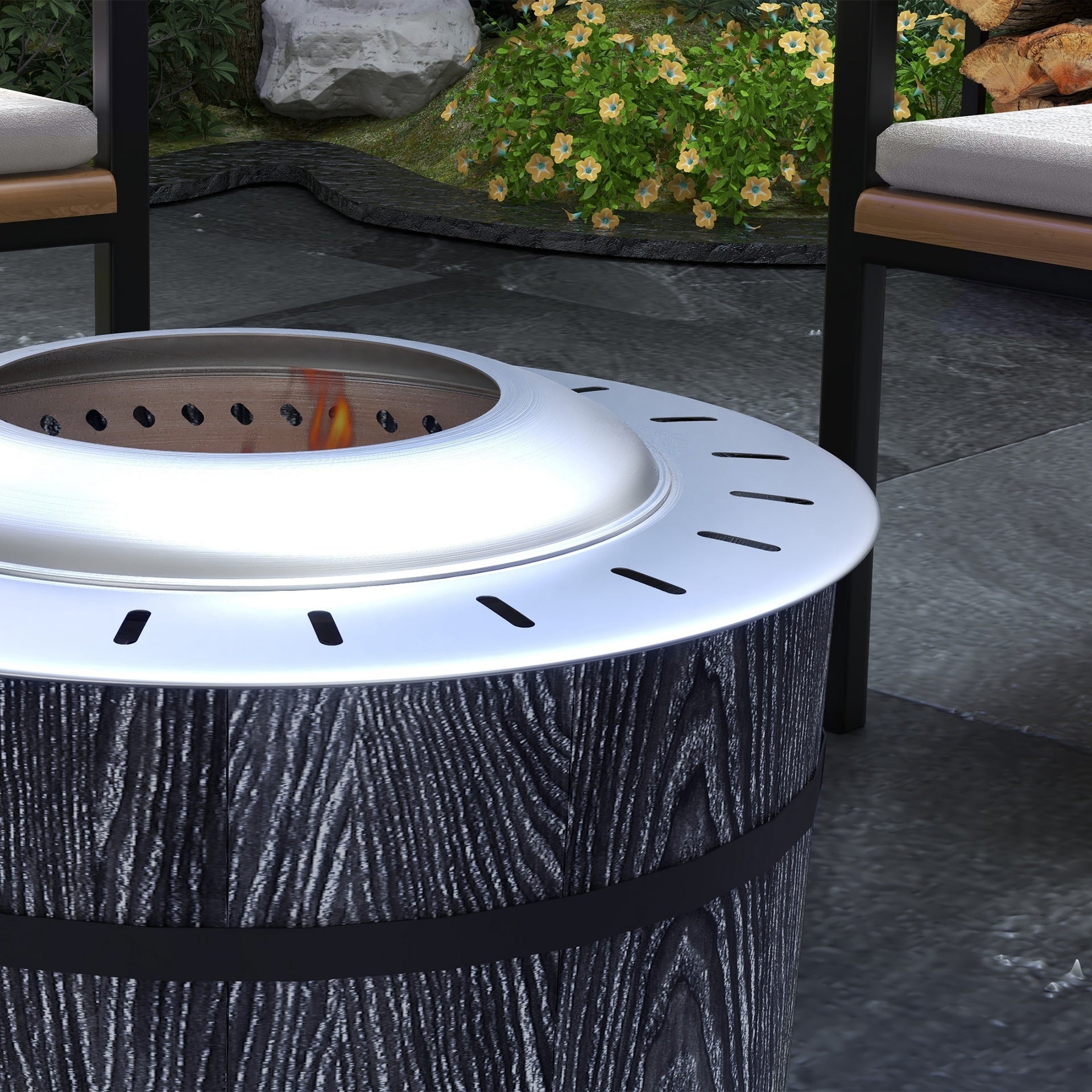 Outsunny Smokeless Fire Pit, Portable Camping Bonfire Stove with Mat for Backyard, Patio, Picnic, Magnesium Oxide, Black