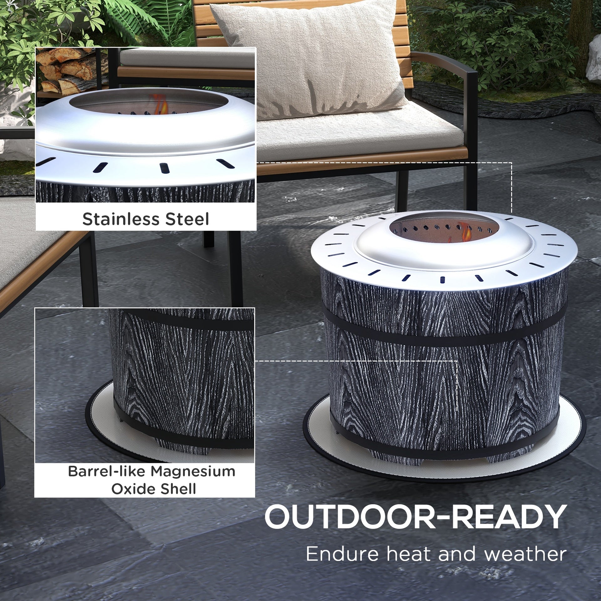Outsunny Smokeless Fire Pit, Portable Camping Bonfire Stove with Mat for Backyard, Patio, Picnic, Magnesium Oxide, Black