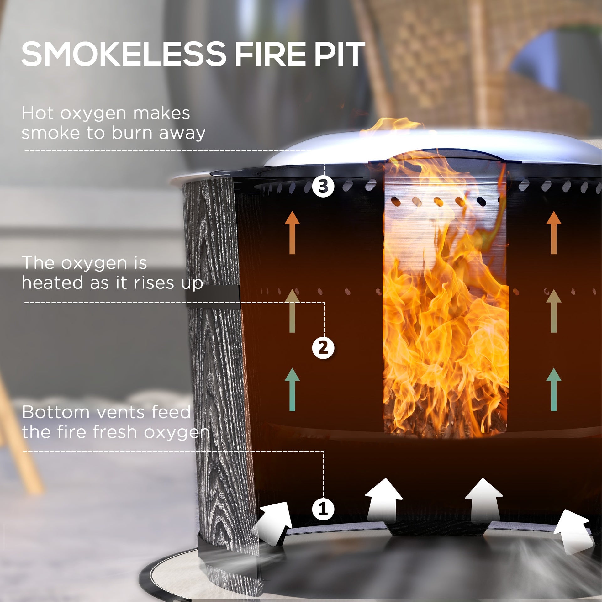 Outsunny Smokeless Fire Pit, Portable Camping Bonfire Stove with Mat for Backyard, Patio, Picnic, Magnesium Oxide, Black