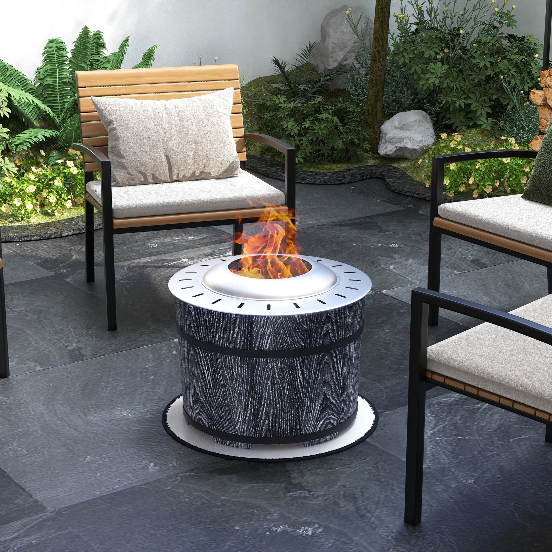Outsunny Smokeless Fire Pit, Portable Camping Bonfire Stove with Mat for Backyard, Patio, Picnic, Magnesium Oxide, Black