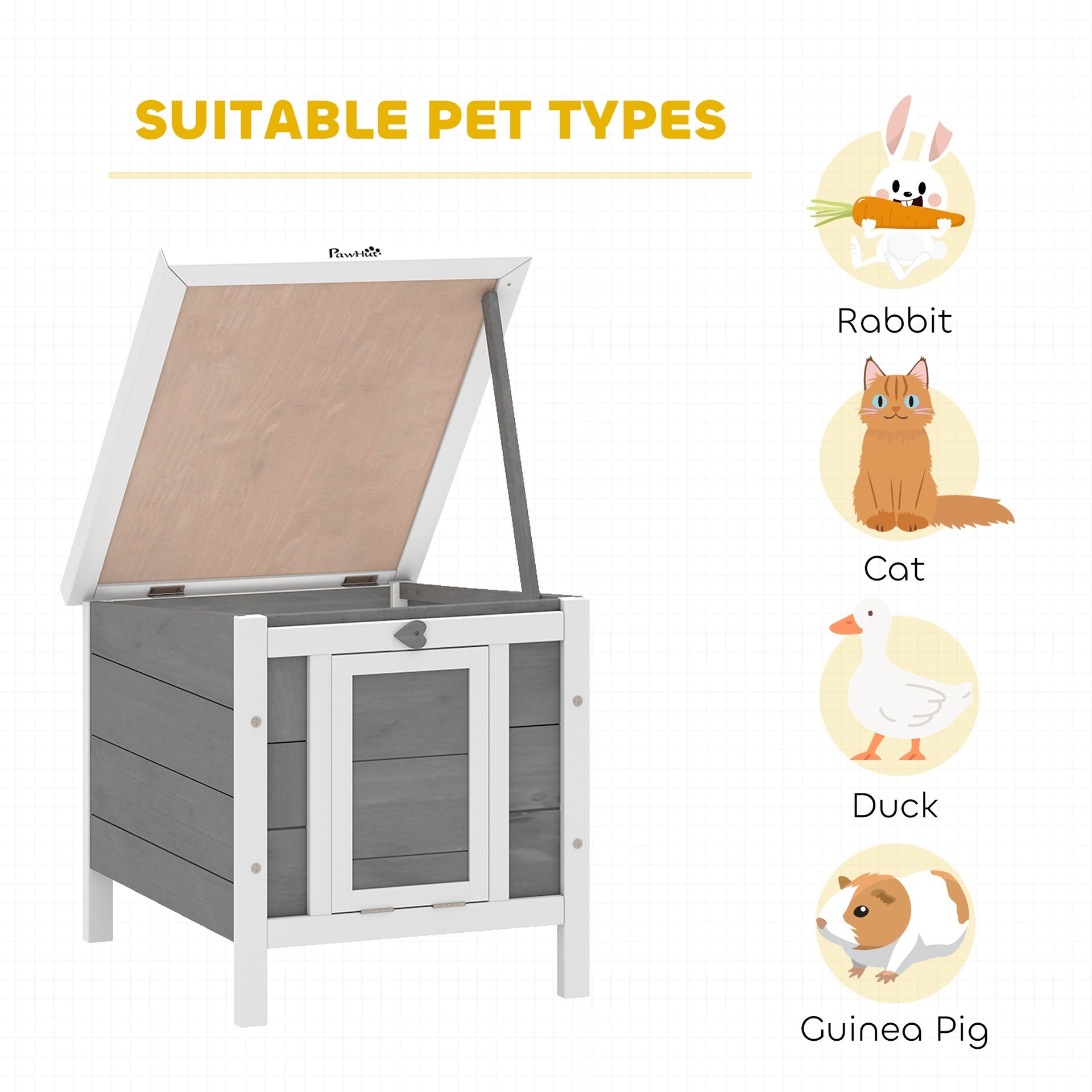 PawHut Small Wooden Rabbit Hutch Bunny Cage Guinea Pig Cage Duck House Dog House with Openable & Waterproof Roof, for Rabbits, Chickens, Ducks, Gray