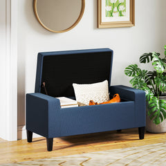 HOMCOM Upholstered Storage Ottoman Bench, Button Tufted Ottoman with Hidden Storage, Lift Top for Living Room, Dark Blue