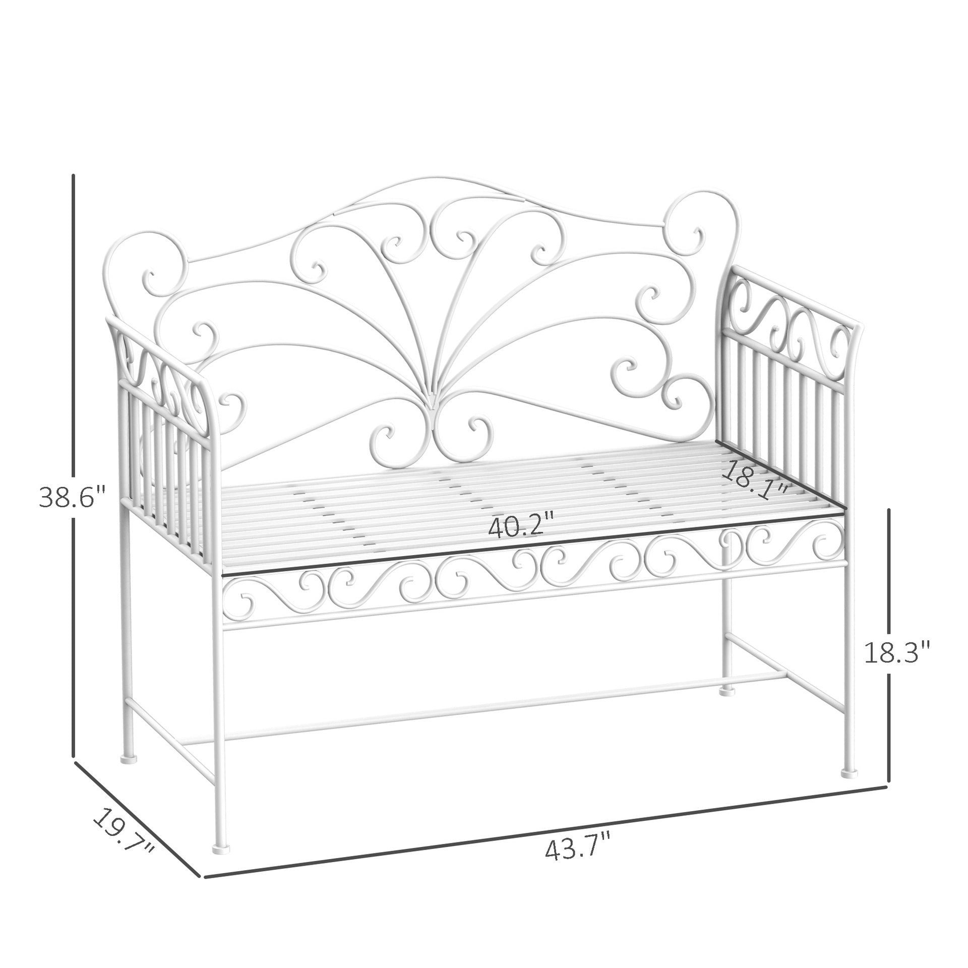Outsunny 43" Garden Bench, Outdoor Patio Bench with Armrests, Metal Porch Bench for Backyard, Poolside, Lawn, Cream White