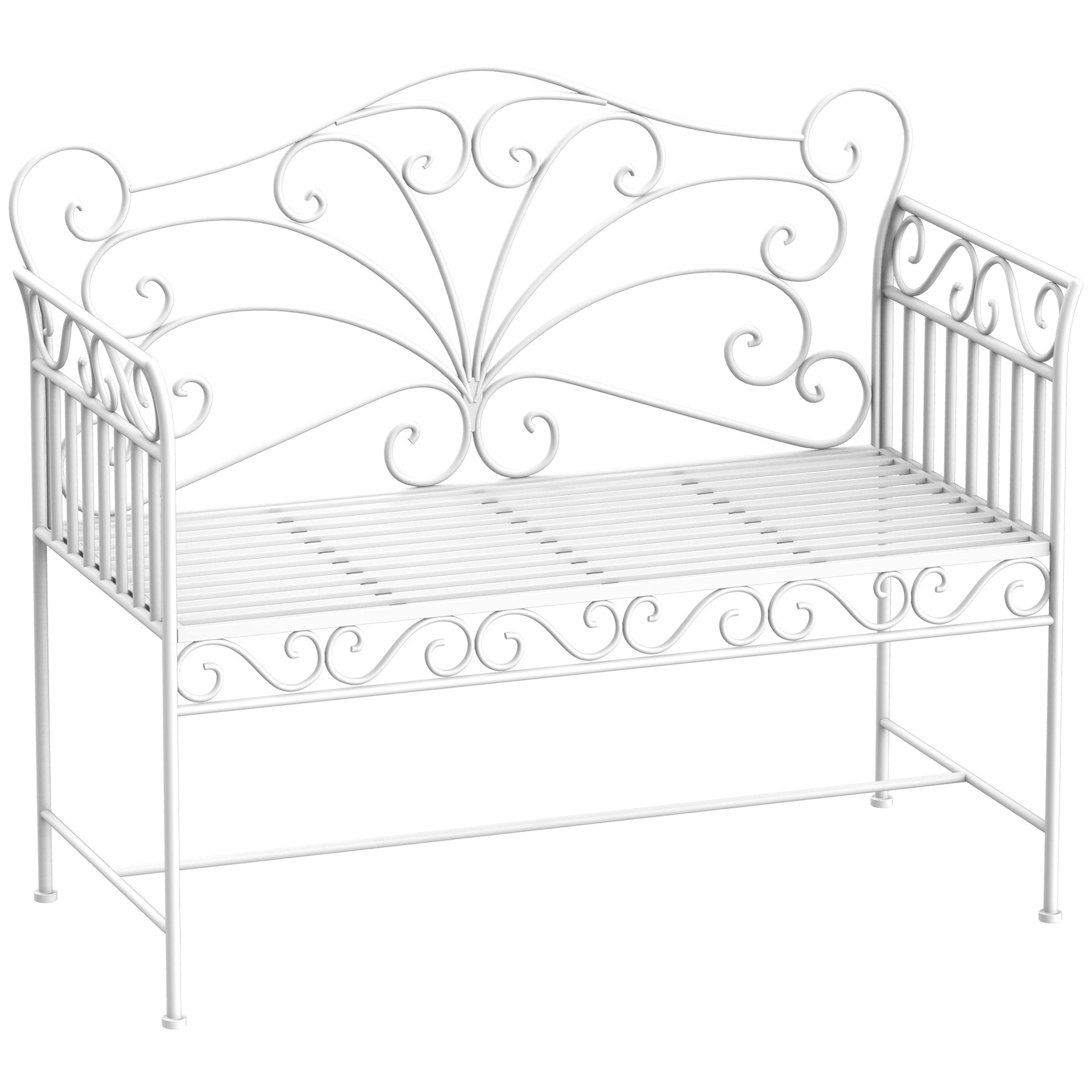 Outsunny 43" Garden Bench, Outdoor Patio Bench with Armrests, Metal Porch Bench for Backyard, Poolside, Lawn, Cream White