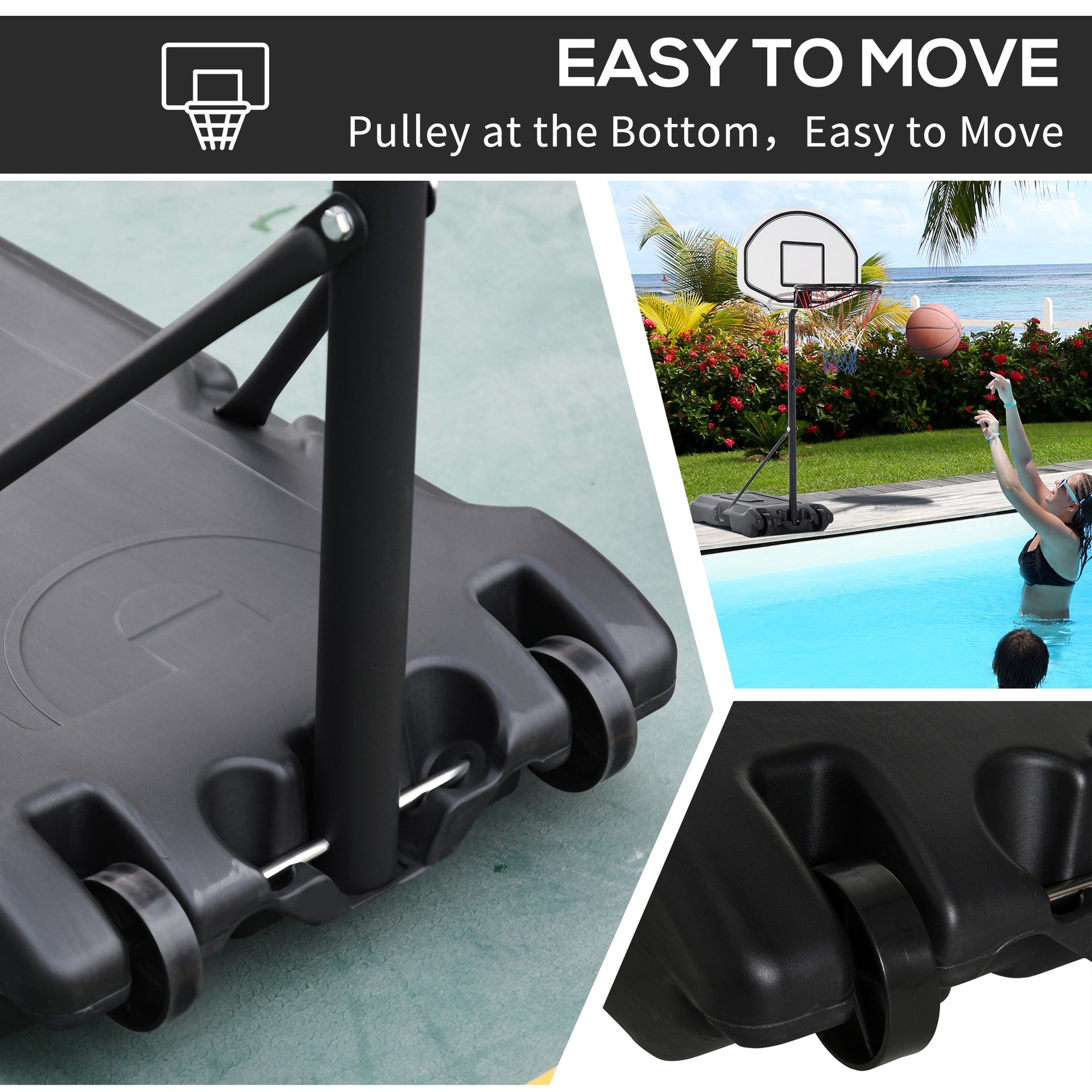 Aosom Height Adjustable Basketball Hoop, Portable Basketball Stand, 30" Backboard, Indoor Outdoor Goals Set for Kids Youth Adults