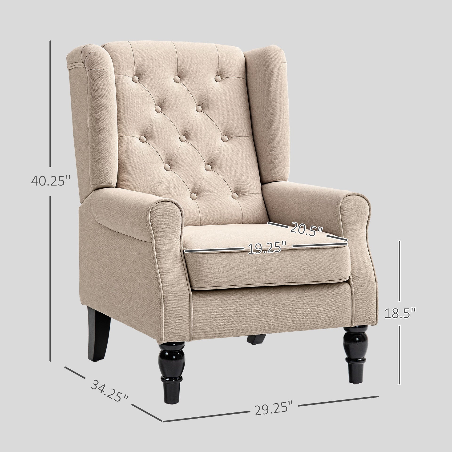 HOMCOM Wingback Accent Chair for Living Room, Button-Tufted Lounge Chair with Round Armrests and Wood Legs, Beige