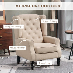 HOMCOM Wingback Accent Chair for Living Room, Button-Tufted Lounge Chair with Round Armrests and Wood Legs, Beige